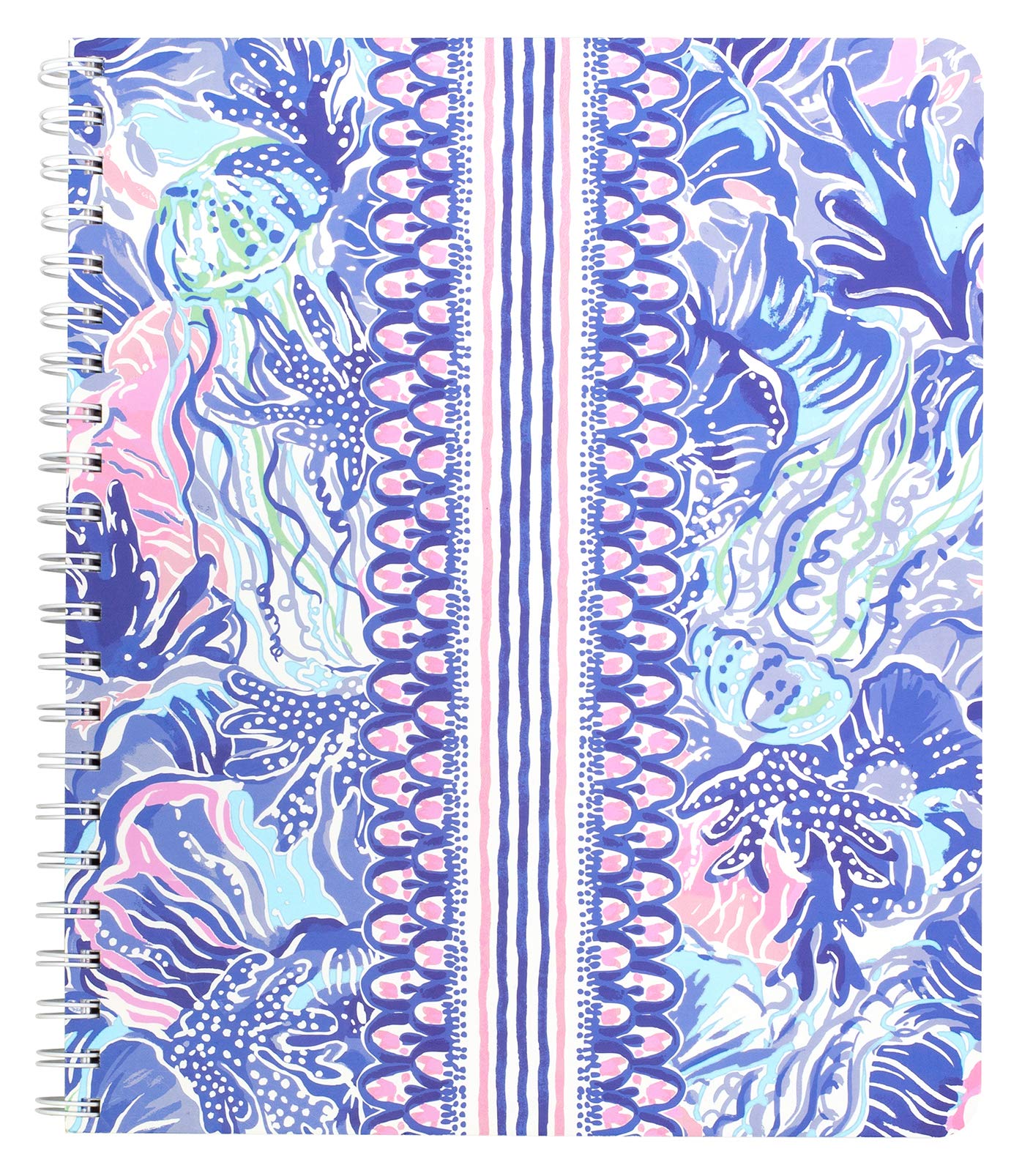 Lilly Pulitzer Large Pink/Blue Hardcover Spiral Notebook, 11" x 9.5" with 160 College Ruled Pages, Shade Seeker — image 1