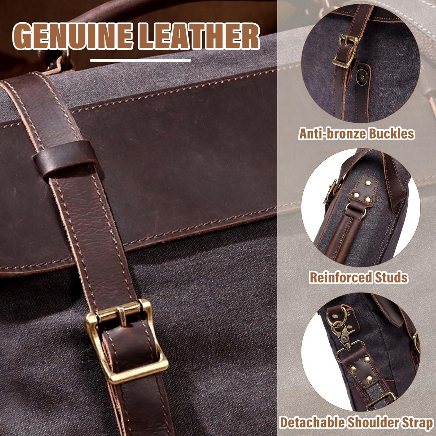 Messenger Bag for Men,Vintage Canvas Leather Canvas Laptop Satchel Shoulder Bag Business Briefcase - Image 4
