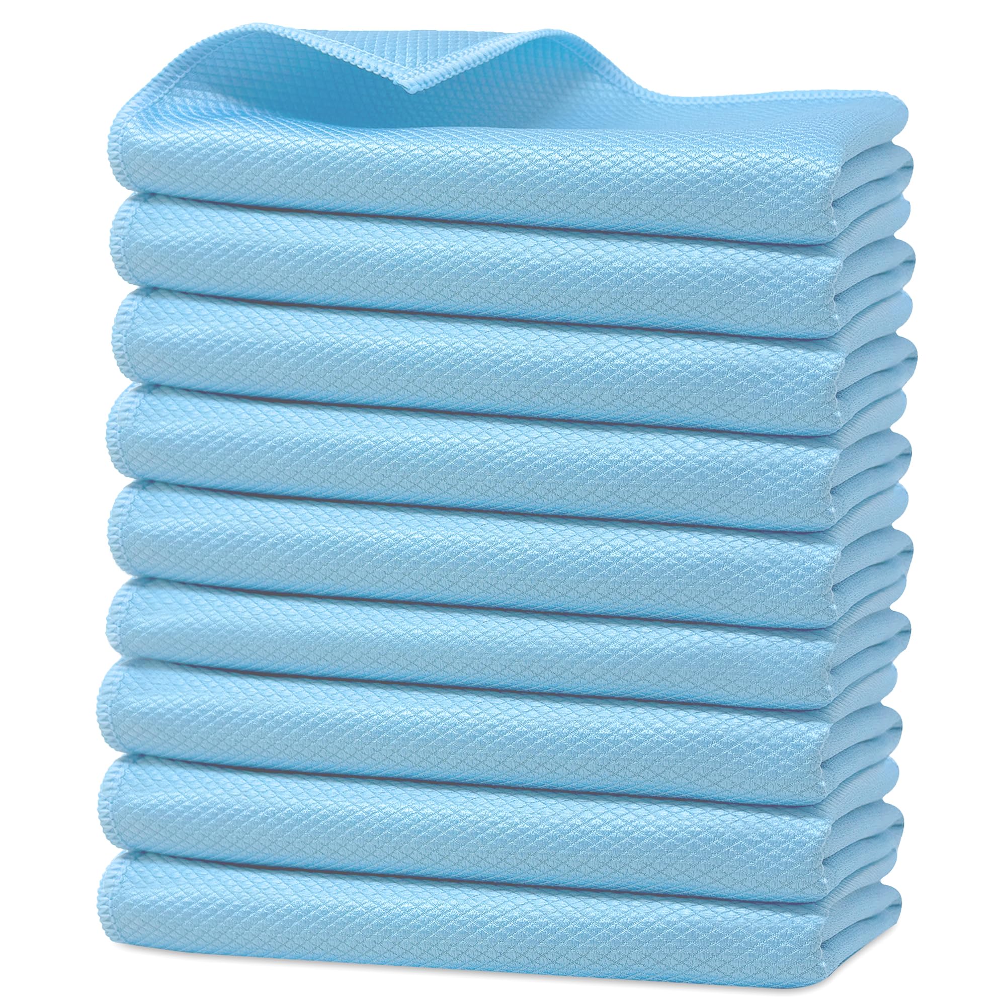 Towelogy Aqua Blue Pack Of 9 Microfibre Glass Cleaning Cloth Perfect For Windows & Mirror Surfaces Polishing Fish-Scale Pattern Lint Free | Standard Size 30X30cm (9, )