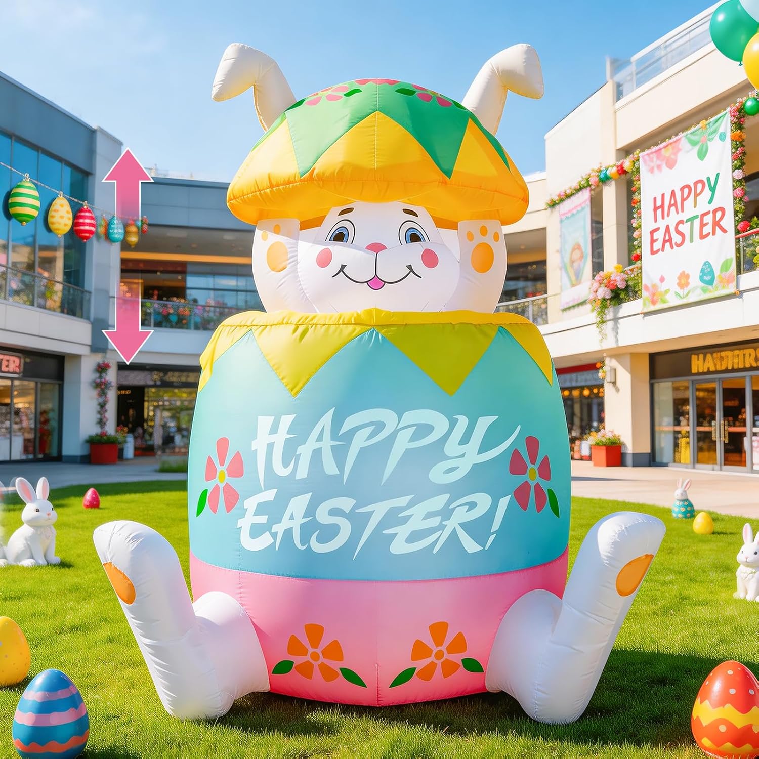 WINTS [Pop Up and Down] Easter Bunny Inflatables Outdoor Decoration,5Ft Colorful Inflate Bunny in Easter Egg,Blow Up Rabbit Decoration Built-in LED Lights for Yard Party Lawn Spring