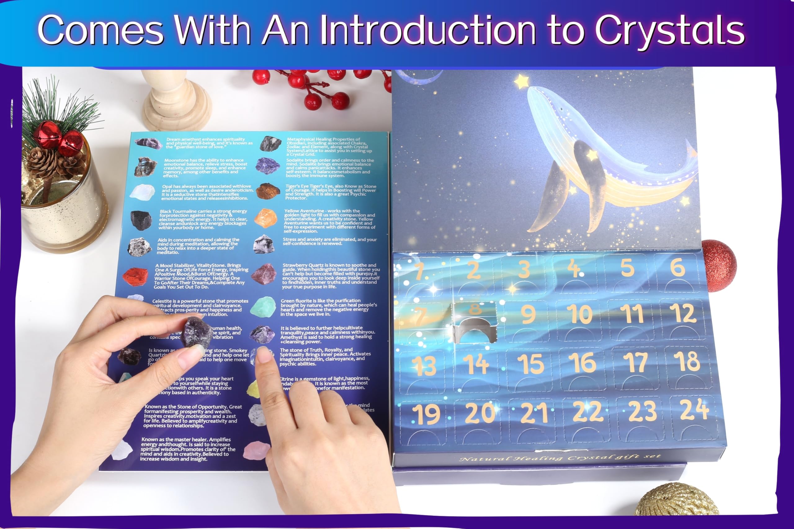 Sahoottie Crystal Advent Calendar 2025,24 Days Natural Crystal Gemstones Fossils Geographic Advent Calendars Crystals and Gemstones Rock Collection Enthusiasts Gifts for Women Men Adult Xmas - Image 3