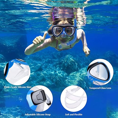 Miniatura 3 de GreenLF Kids Snorkel Set, Anti-Fog Snorkeling Mask with Nose Covers for Youth Junior Child, Boys & Girls Age 5-12, Semi-Dry Diving Scuba Swimming
