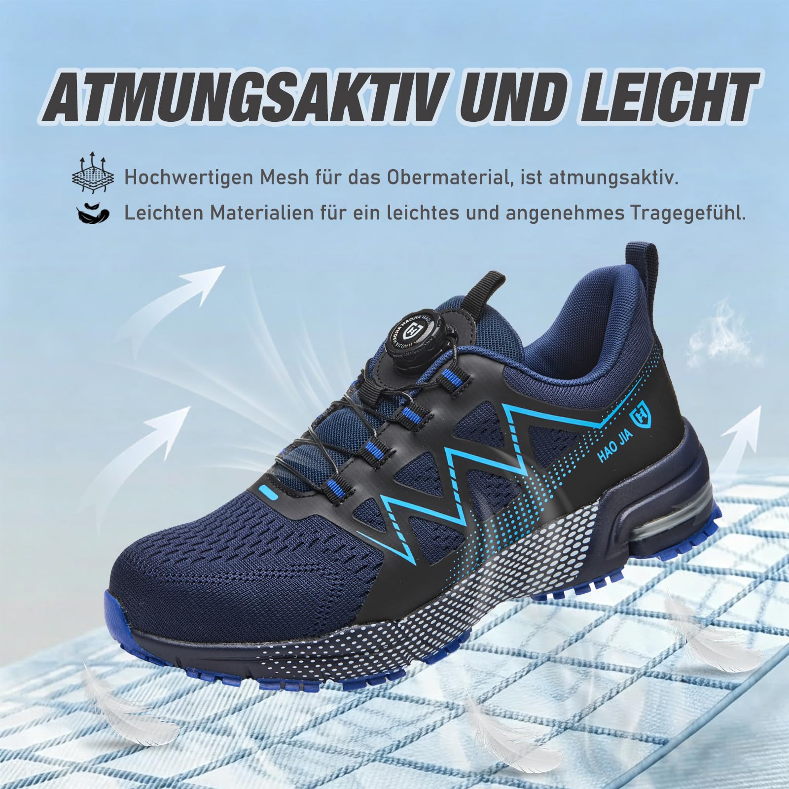 Obuwie ochronne dla mężczyzn i kobiet lekkie oddychające buty robocze ze stalowymi noskami antypoślizgowe wygodne buty ochronne, Niebieski, 42 EU