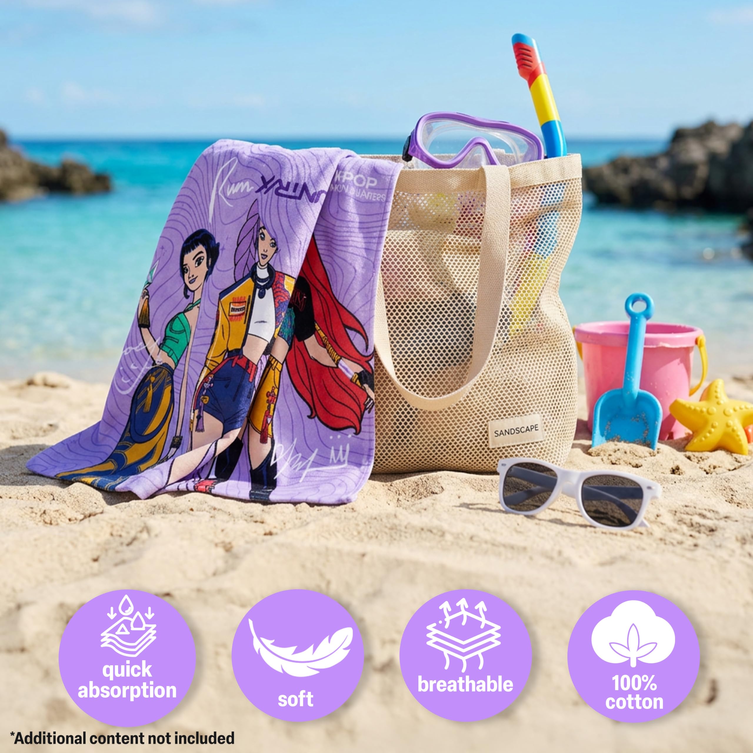 Get Trend Kpop Demon Hunters Bath Towels with Hood for Girls, 29.5 x 49.2 inch, Soft Absorbent Cotton Beach Towels, Swimming Pool Hooded Poncho, Shower Bath Travel Cozy for Girls - 4