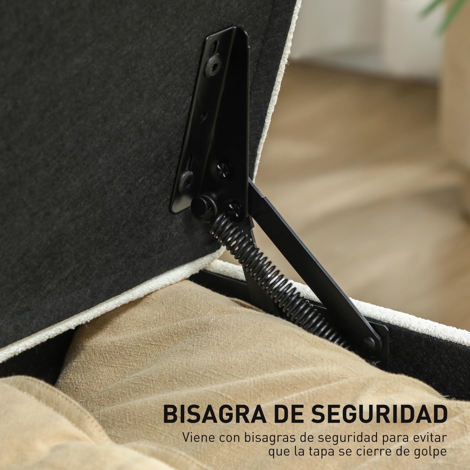 HOMCOM Puff Almacenaje Banco Almacenaje 112L Tapizado en Lino con 2 Bisagras de Seguridad Tapa Abatible y Asiento con Capitoné para Dormitorio Salón Entrada Carga 120 kg 120x40x48 cm Crema