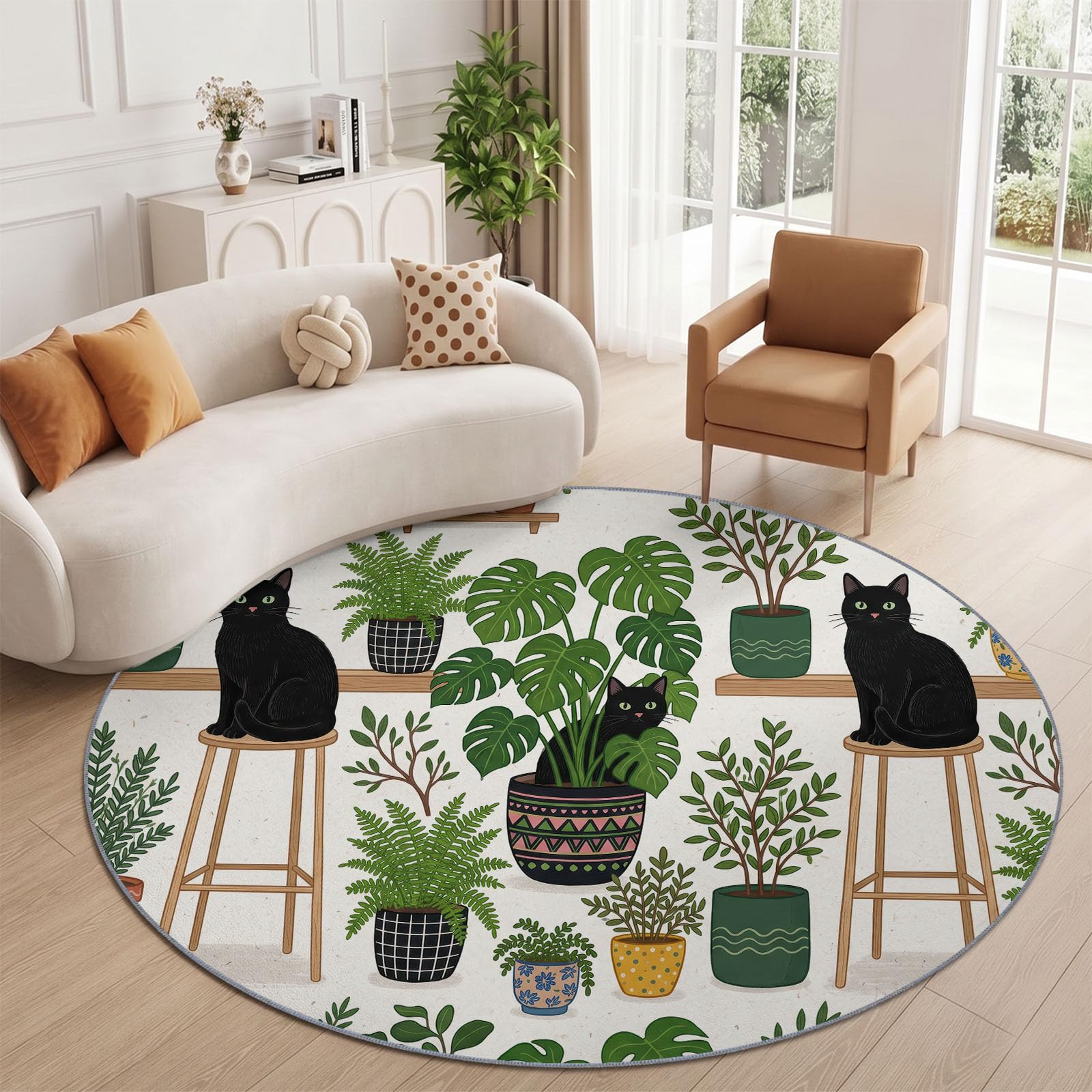 Tapis Rond Salon Moderne Nature Lavable en Machine 100 cm Vert