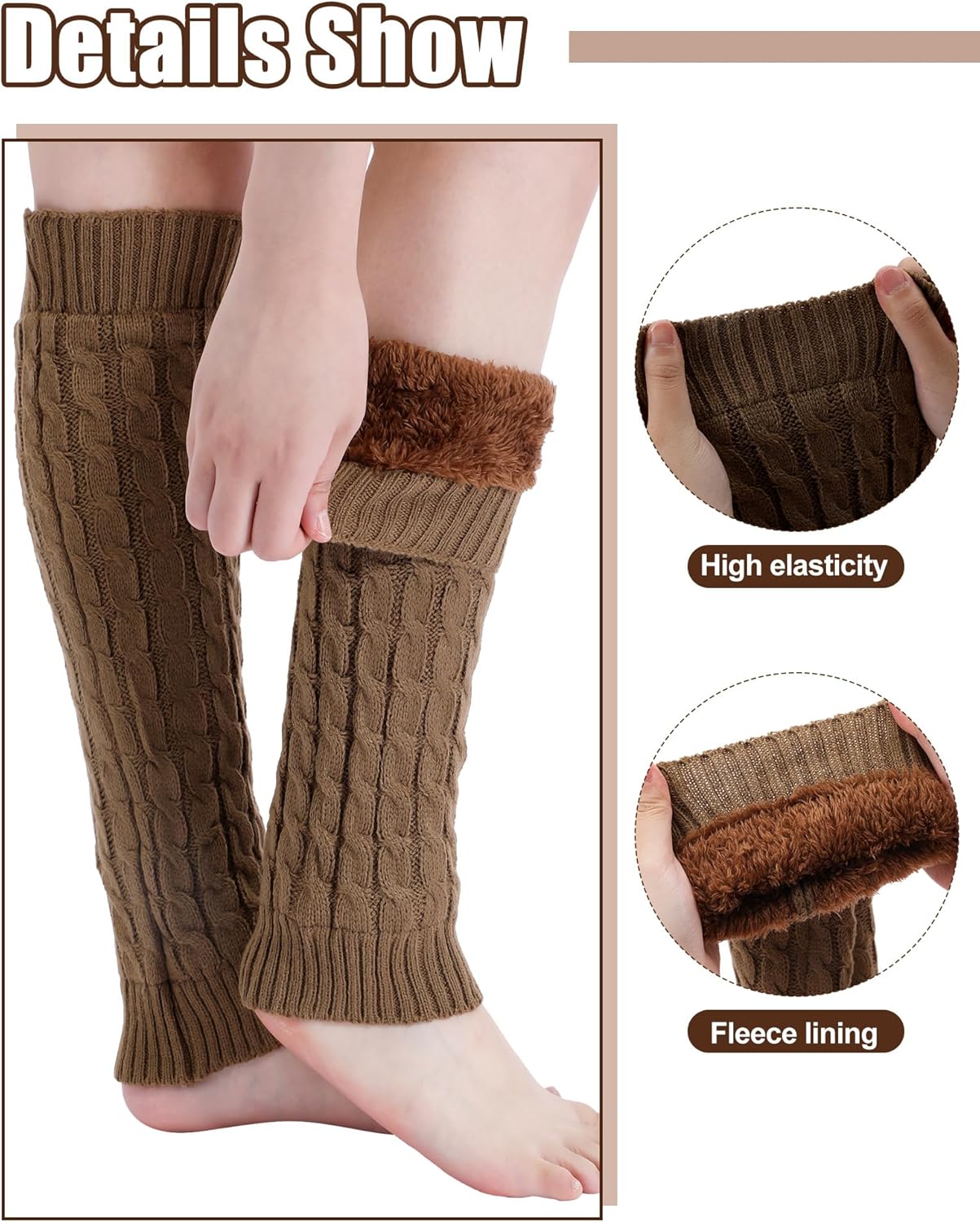 Shihanee Winter Fleece Lined Leg Warmers for Women Knit Long Leg Warmers Warm Fleece Lined Boot Socks for Skating Daily Wear - Image 4