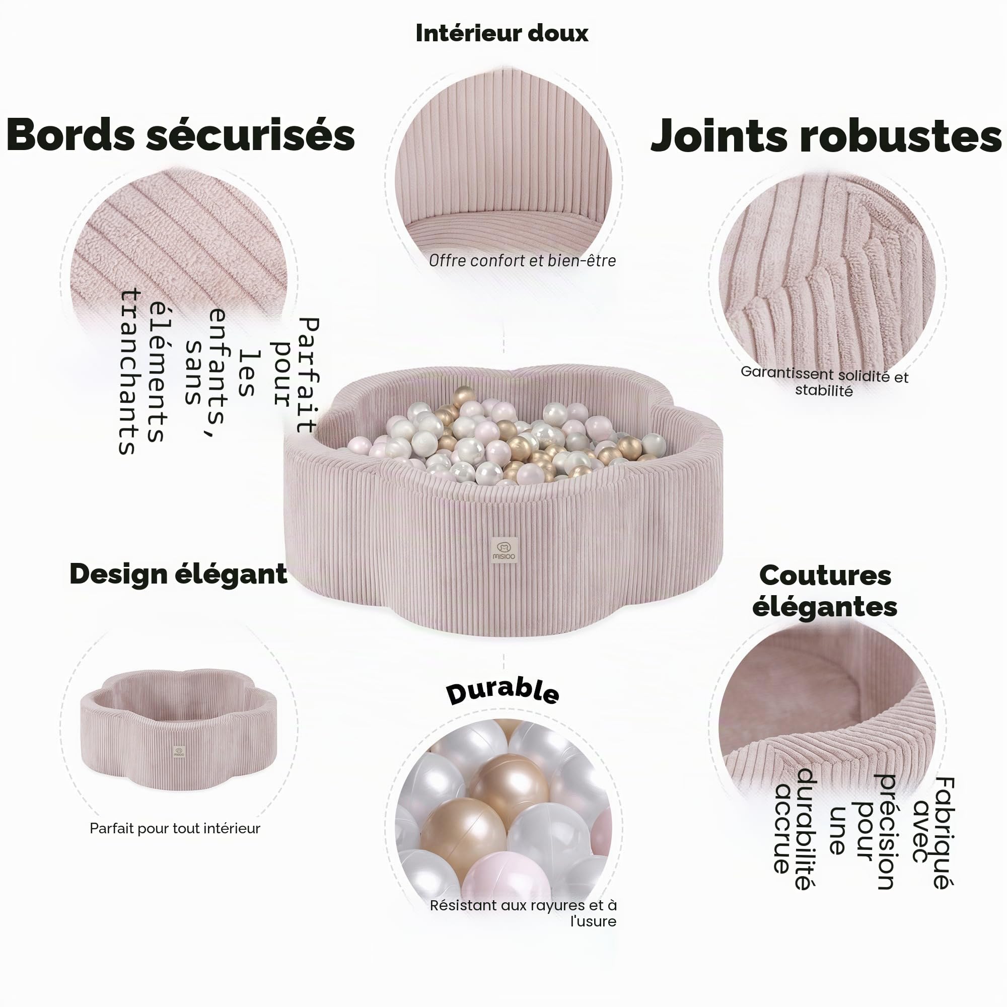 MISIOO Piscine à balles pour enfant 95 x 30 cm – 400 balles (6 cm) – Jouet pour bébé à partir de 1 an – Parfait pour les tout-petits et pour s'amuser