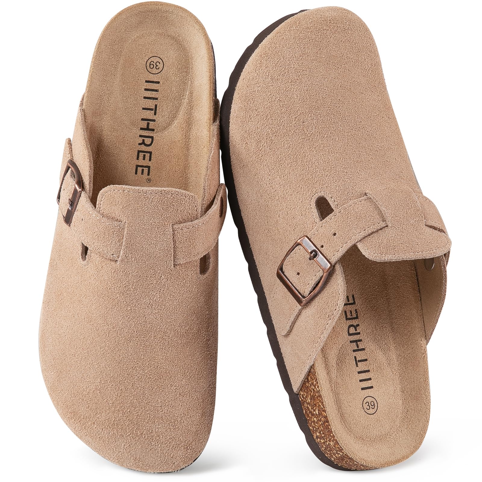 Women's Suede Clogs Cork Footbed Clogs for Women Soft Leather Adjustable Buckle Slip-on Potato Shoes Sandals