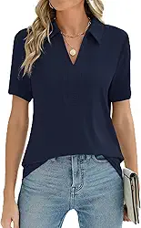Camisas polo femininas de manga curta com gola V para negócios, casual, trabalho, gola Johnny, blusas fofas