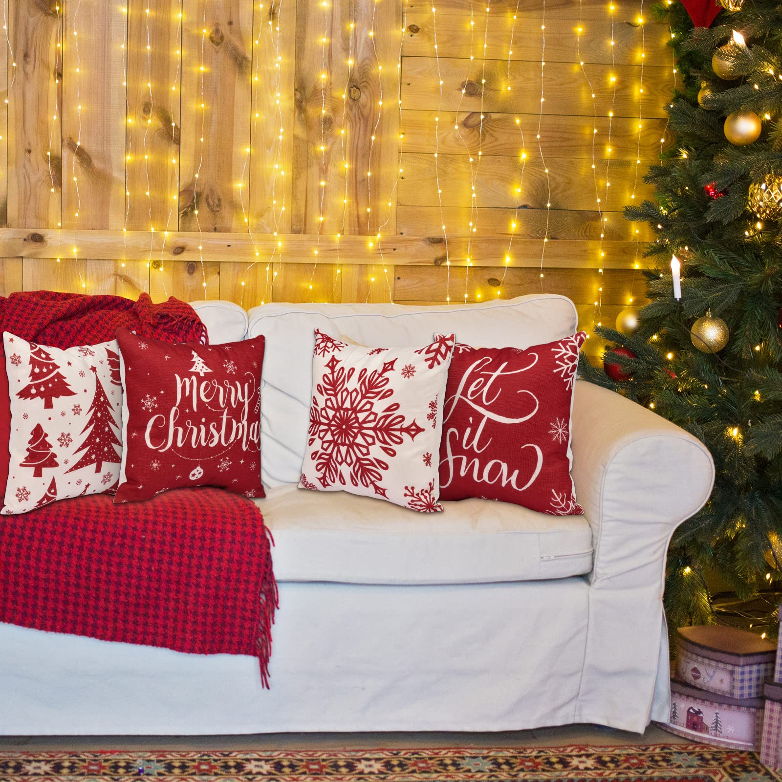 GEEORY Christmas Pillow Covers 18x18 Inch Set Of 2, Blue
