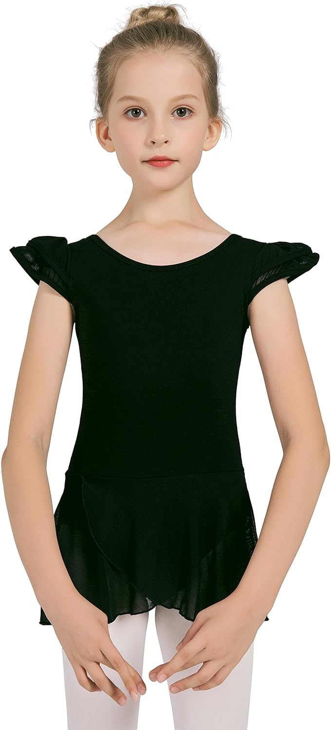 Girls’ Ballet Dance Leotards with Flutter Sleeve Petal Skirt and Bowknot Back : Clothing, Shoes & Jewelry