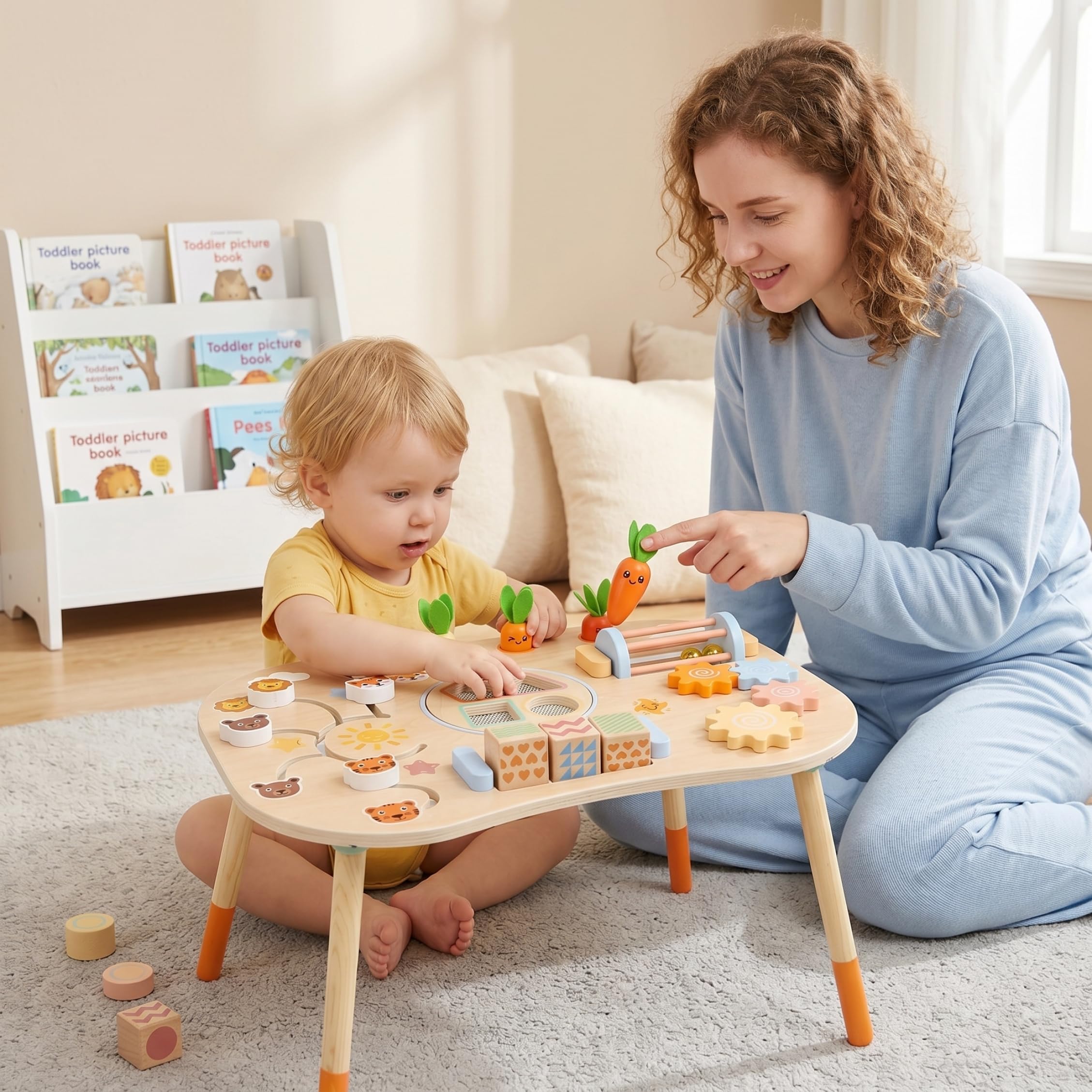 Tavolo da attività in Legno Centro attività per Bambini Giocattoli Montessori, Tavolo per Bambini, Bambino, Sensoriale Montessori 6 in 1 per da 1 a 3 Anni, Giocattolo per Legno - G