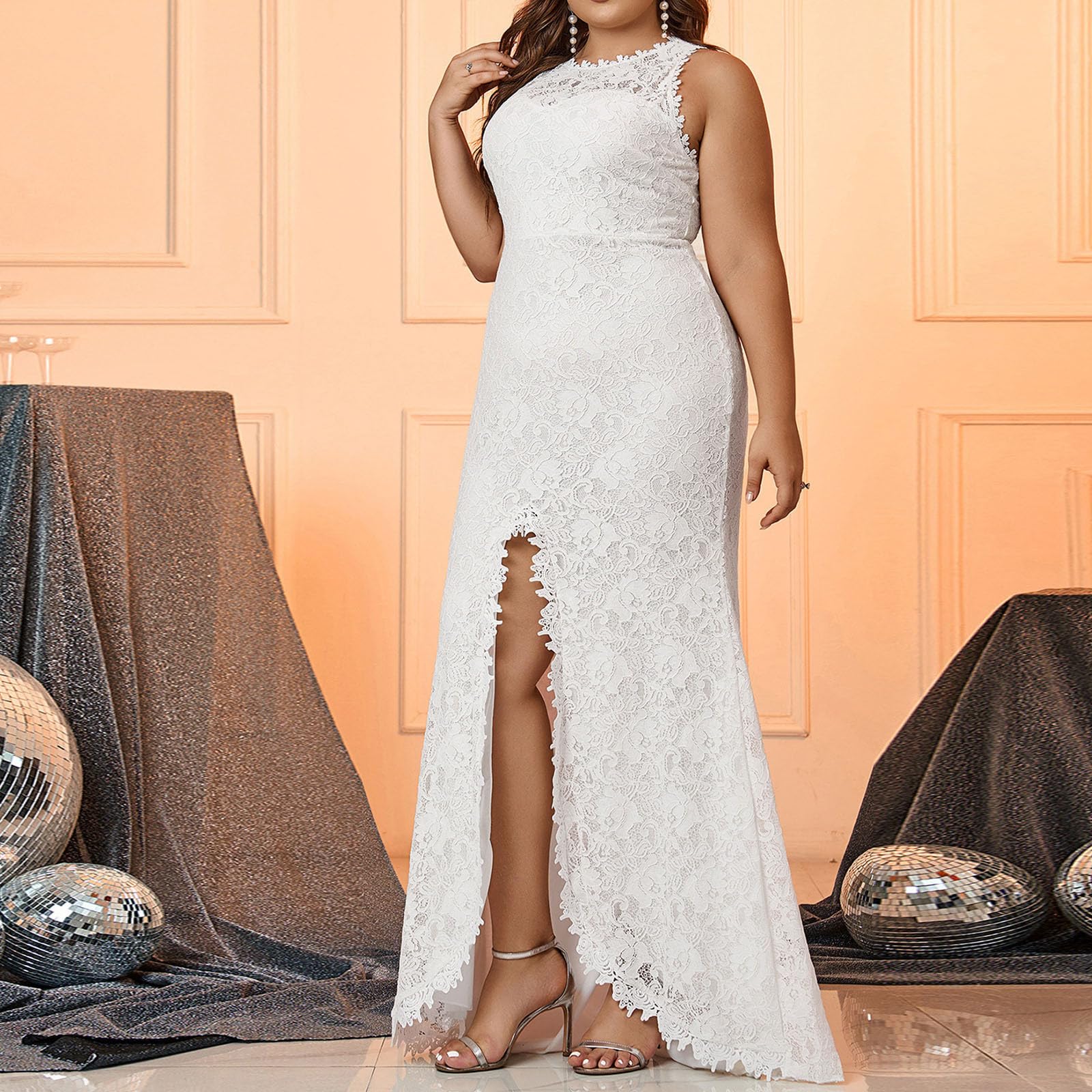 Vestido de novia de tallas grandes, ajustado, vestidos de novia con abertura larga, color blanco, vestido de novia, vestido de novia, vestido de noche, vestido de novia, vestido de noche de