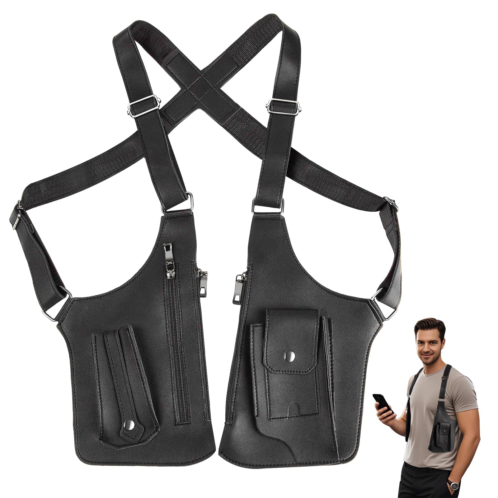 Double Shoulder Armpit Bag for Men Anti-Theft Hidden Adjustable Strap Holster Water Resistant Crossbody Pack