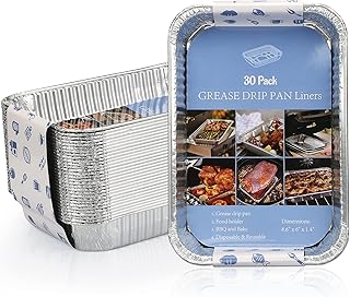 ProFire 30-Pack Grease Drip Pan Liners 6415 for Weber Q, Spirit, Genesis, Genesis II/Genesis II LX 200 and 300 Series Gas Grills & for Cooking Heating Storing Prepping Food 8.5" x 6" Drip Tray Liners
