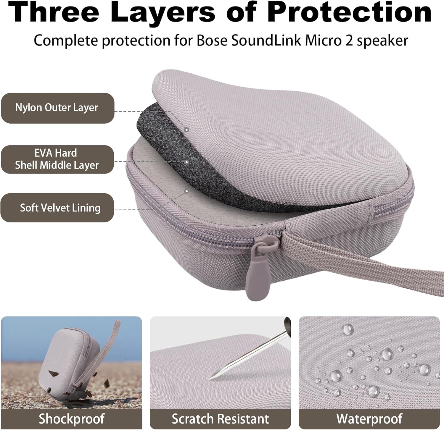 for Bose New SoundLink Micro 2nd Gen Portable Bluetooth Speaker Hard Protective Case, Portable Travel Case with Carabiner (Sand) - co2CREA - Image 8