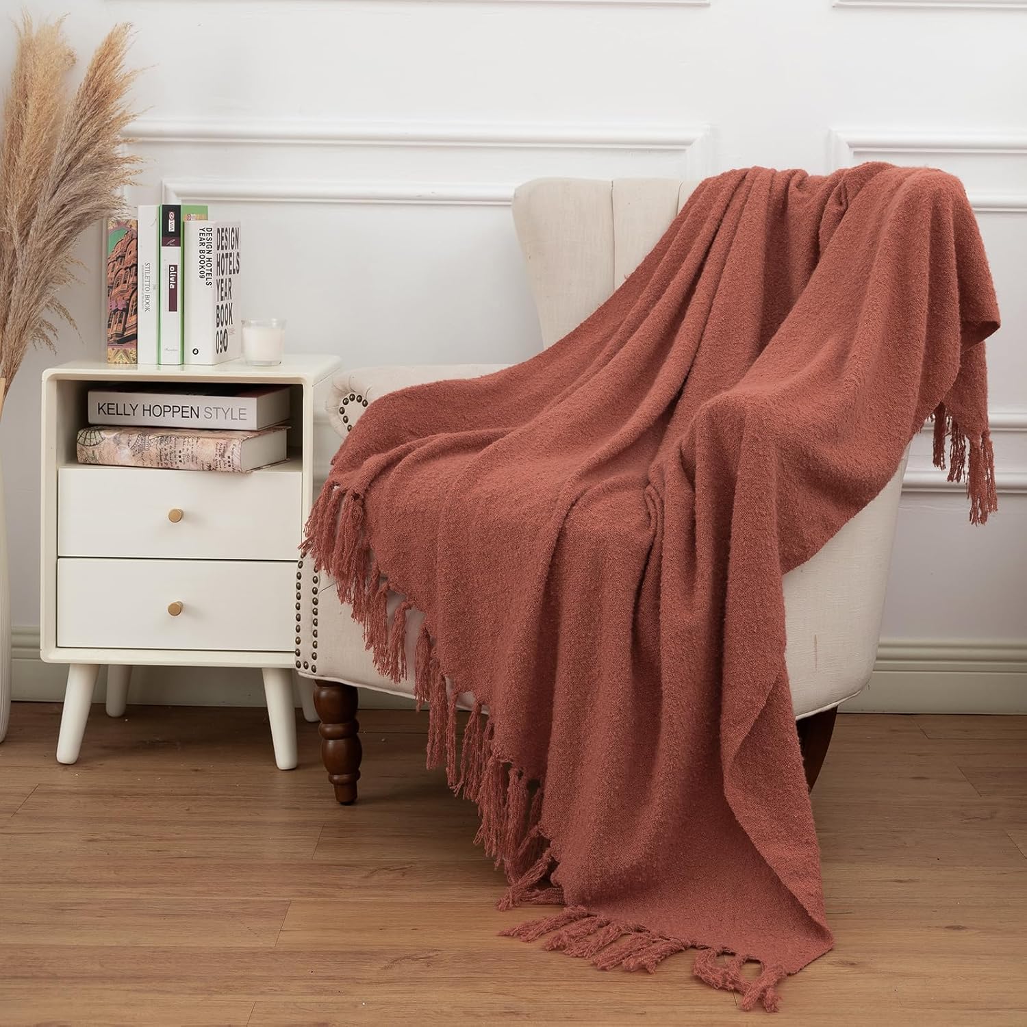 cozy living room with an orange fall throw blanket - fall throw blanket