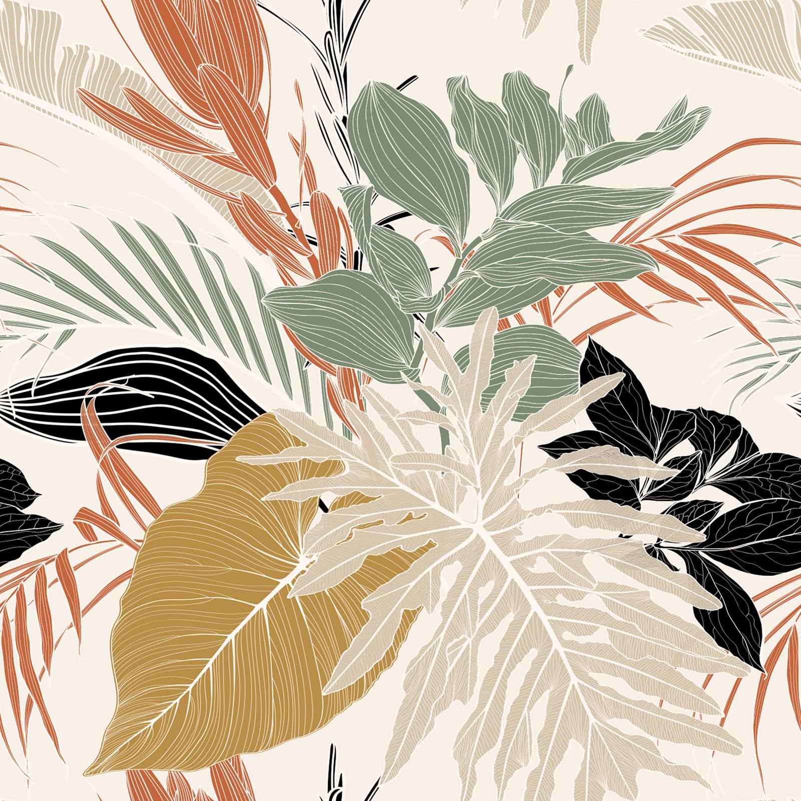 Papier peint panoramique feuilles Lumalea 260x260 cm pour salon