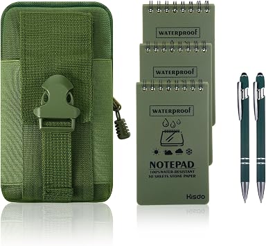 Maahongh 6 Pcs Green Waterproof Notebook with Pen and Cover, 35 Inch Waterproof Notepad, Police Notepad, Tactical Notebook for Outdoor Activities Recording