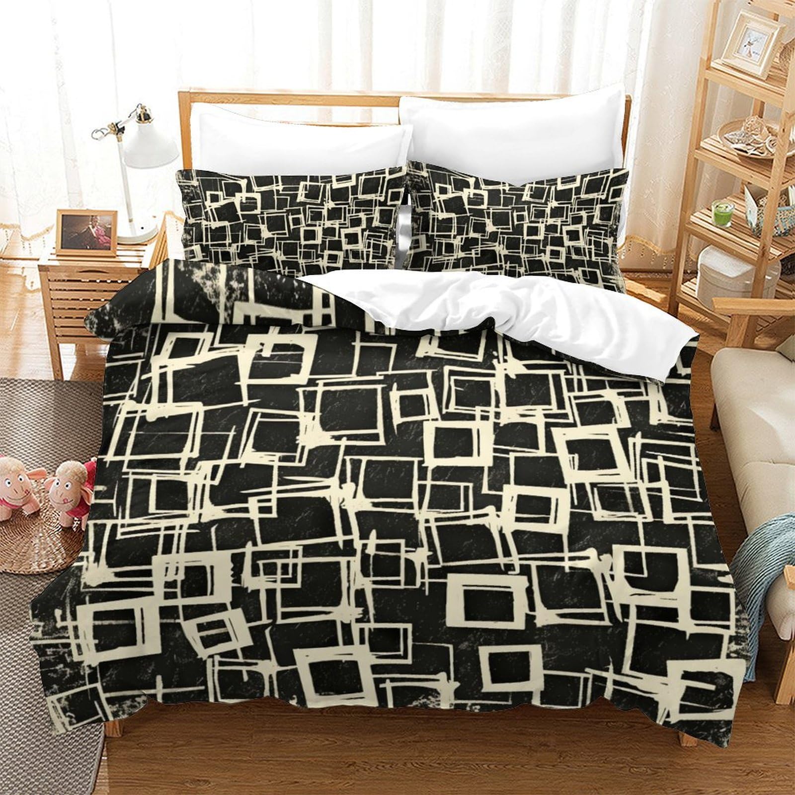 Parure de lit 200x200 cm en microfibre douce avec fermeture éclair et taies à rayures