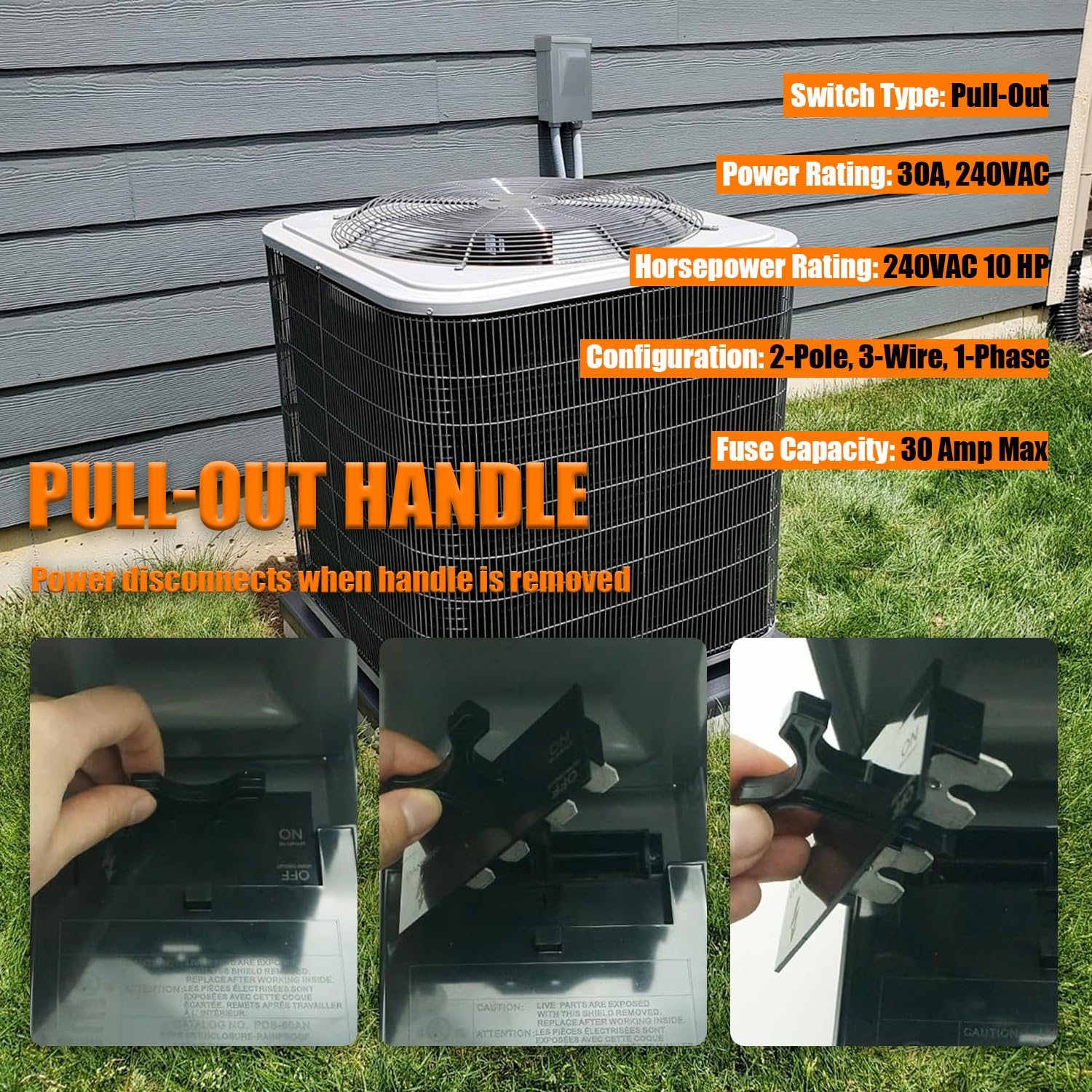 HUAREW 30 Amp AC Disconnect Switch Outdoor 120/240VAC Pull Out