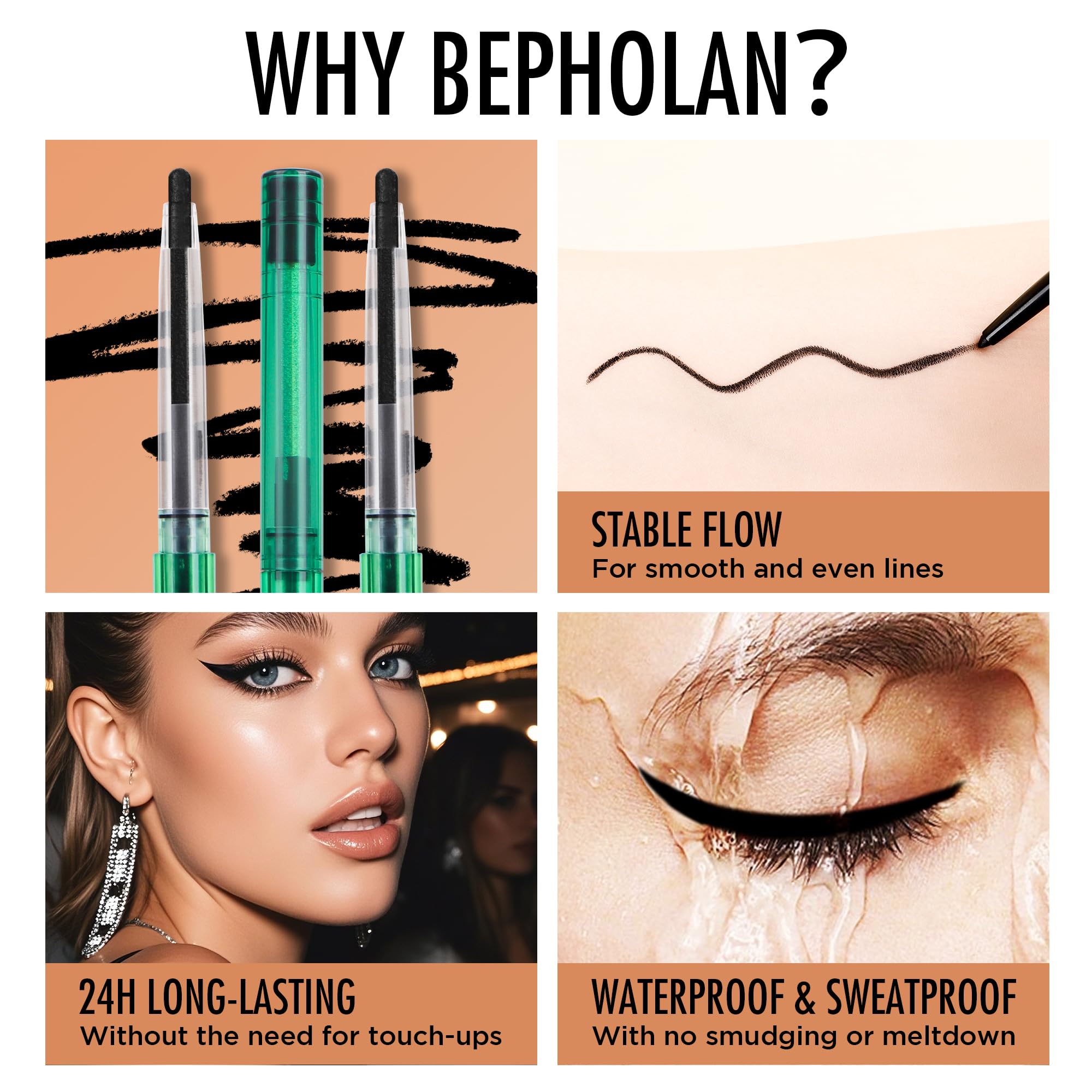 BEPHOLAN Black Eyeliner Pencils,Waterproof Gel Eyeliner Pencil for Women Waterproof Smudge Proof Long-lasting (Black Pencil) - Image 3