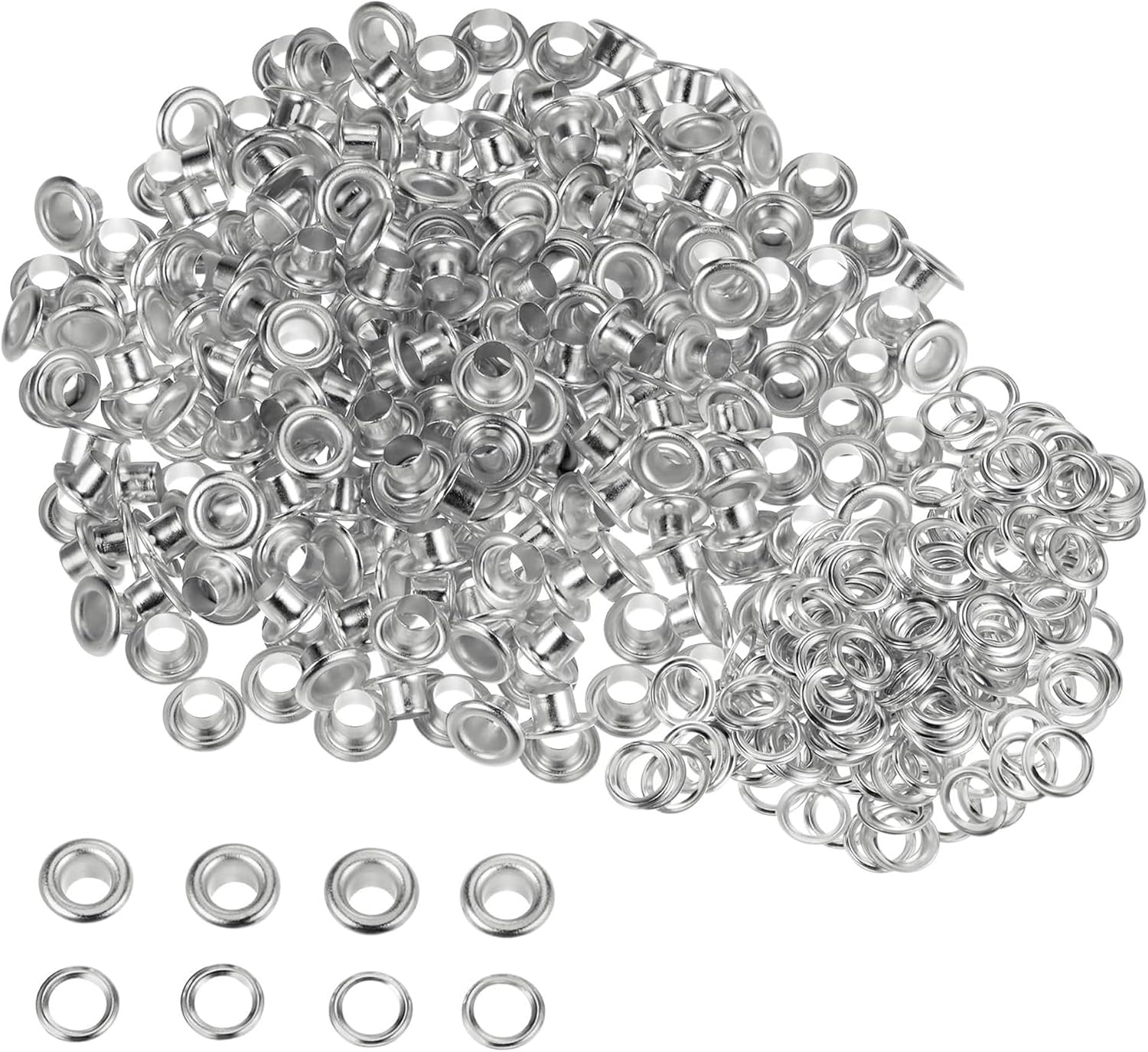 Trimming Shop Iron Eyelets Grommets with Aluminium Washers for Clothing Decoration, Leather Work, Scrapbooking, Art and Craft, DIY Projects (6.5mm, Silver, 1000pcs)