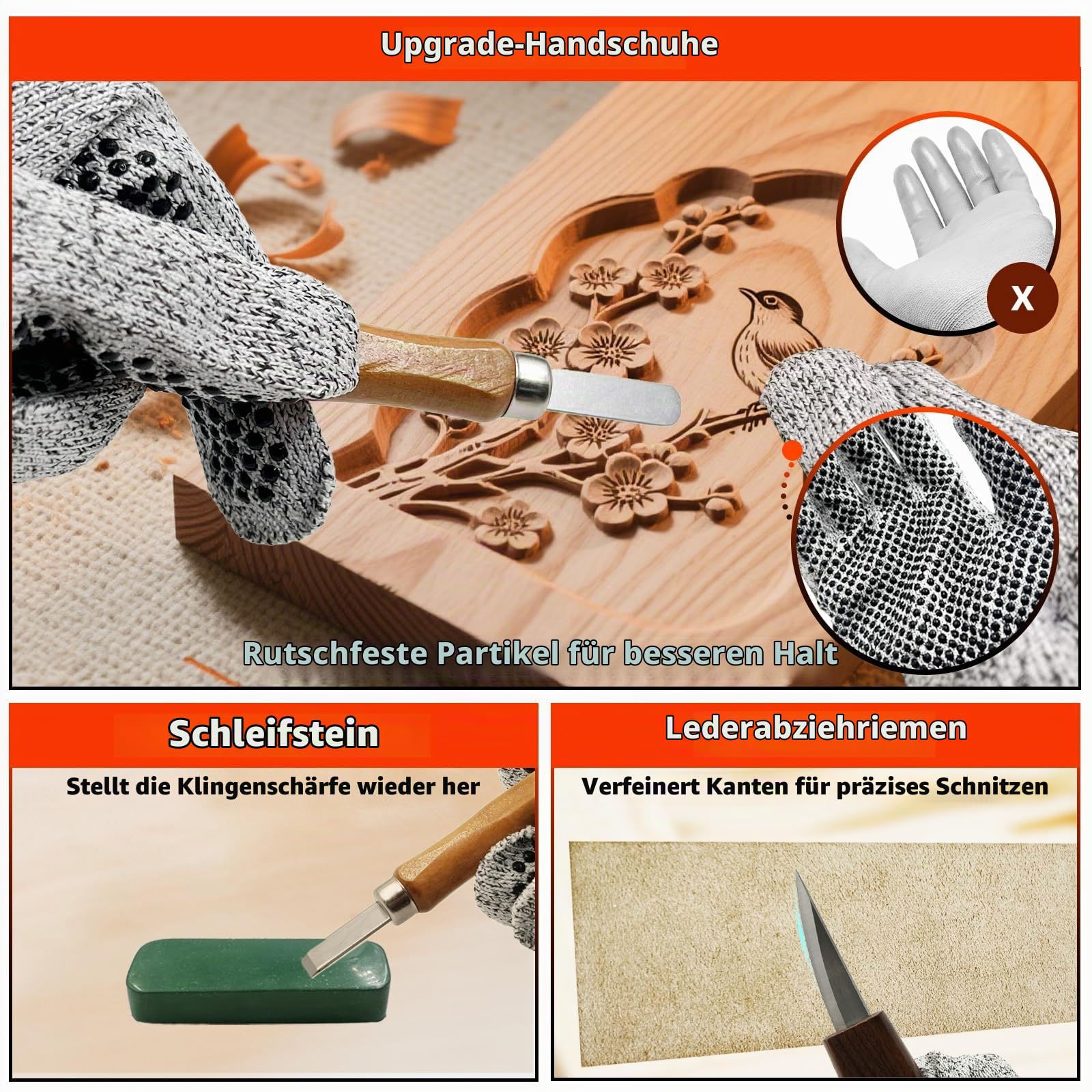 SNAIL GARDEN 23-teiliges Schnitzset für Anfänger mit Messern, Schleifzubehör, 3 Löffelrohlingen & Aufbewahrungstasche – Holz Schnitzwerkzeug Set für Erwachsene