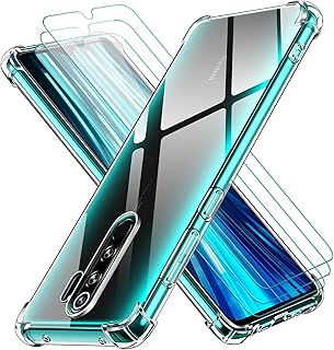 iVoler Cover per Xiaomi Redmi Note 8 PRO, Antiurto Custodia con Paraurti in TPU Morbido e 3 Pezzi Pellicola Vetro Temperato, Ultra Sottile Trasparente Silicone Protettiva Case
