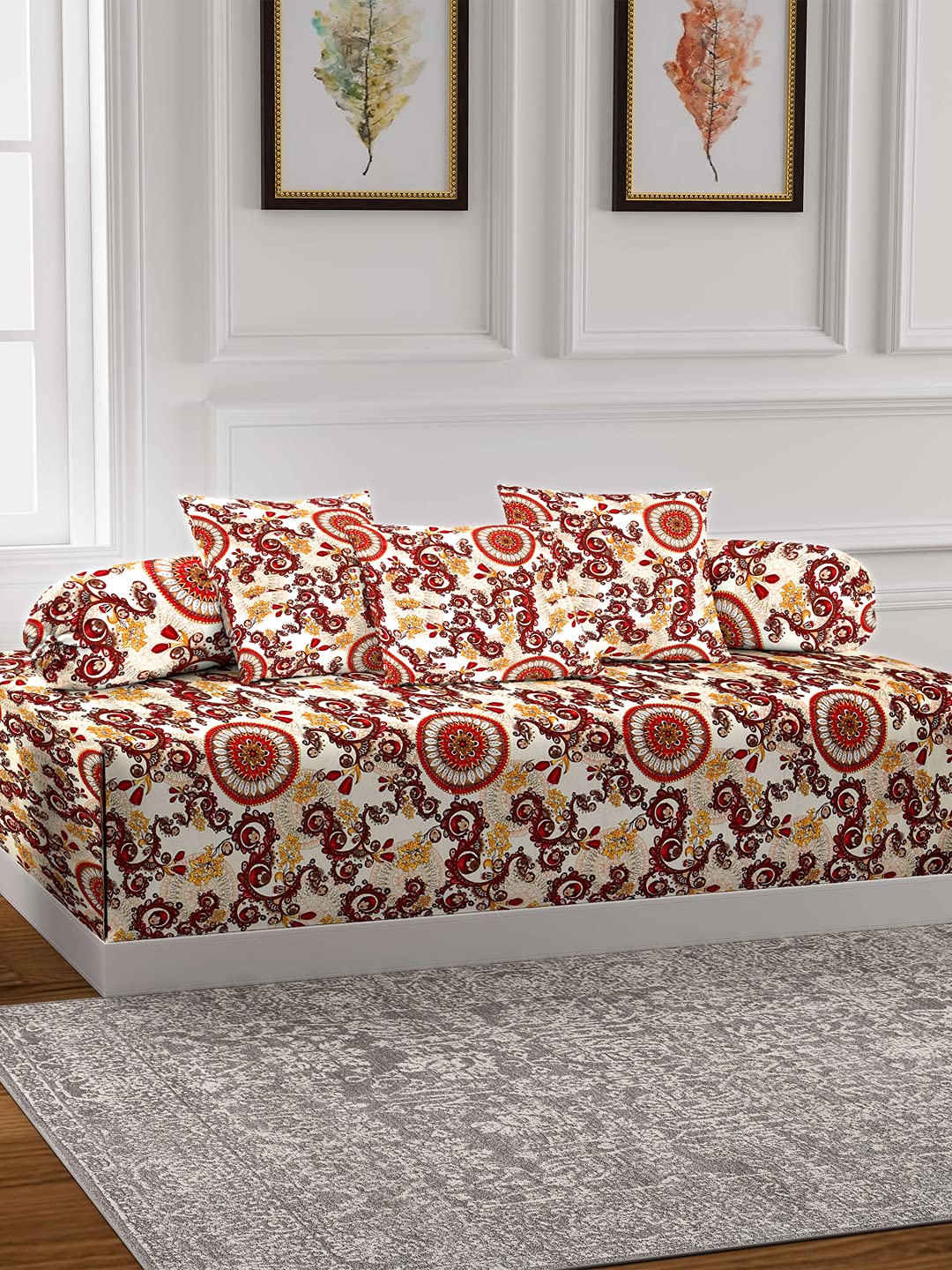 Arrabi Indian Handwoven Chenille Diwan Set (Set of 6) | ARDS-1010-Brown-image-0