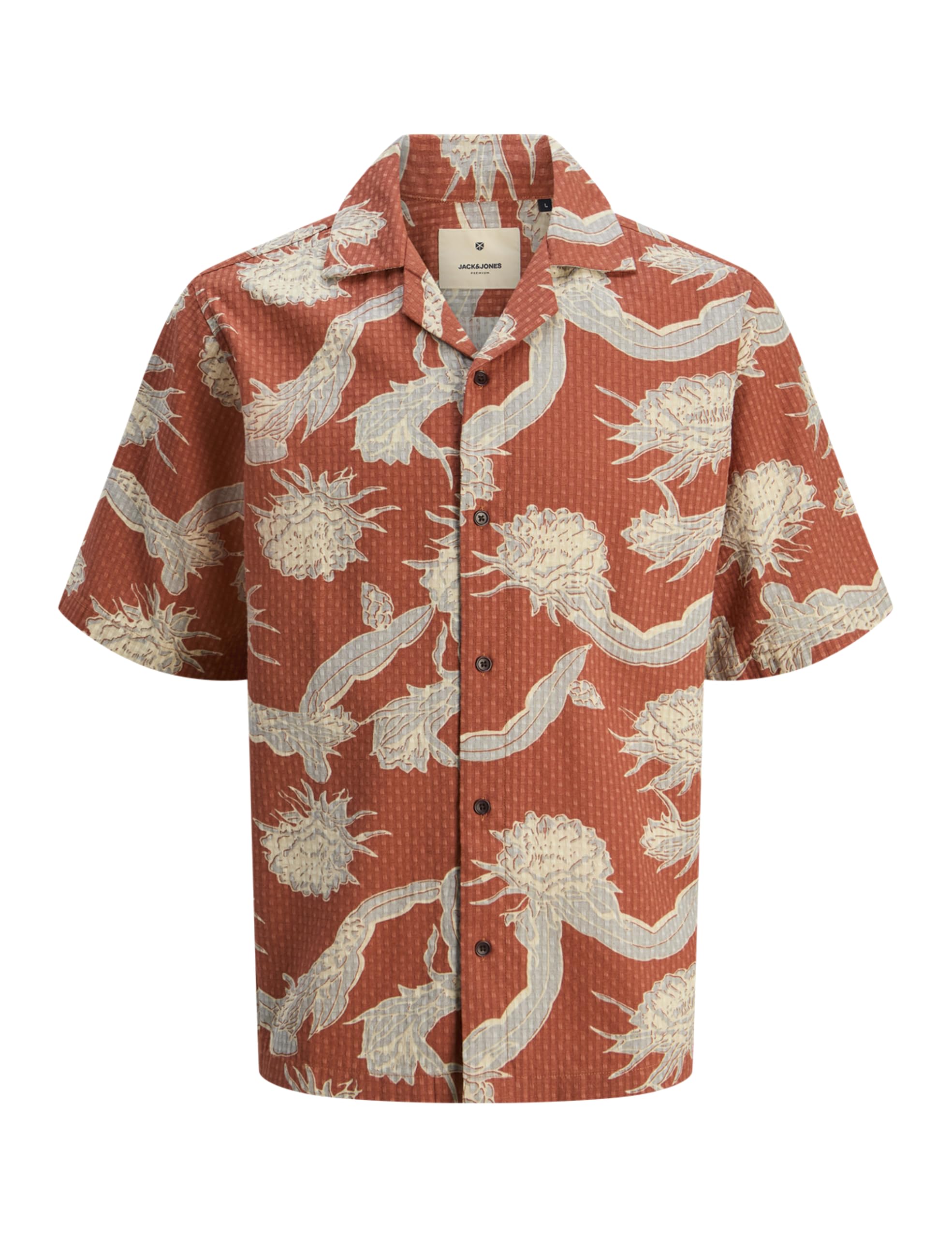JACK & JONES Jprbluvincent Print Resort S/S Shirt Sn, Ghost Gray, M
