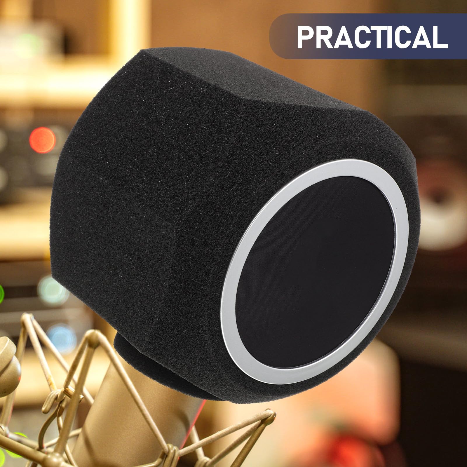Funda para Micrófono Octogonal de Espuma Acústica Negra, Cubierta Absorbente de Sonido Transpirable y Flexible, Protector Compacto para Aislamiento Acústico y Reducción de Ruido