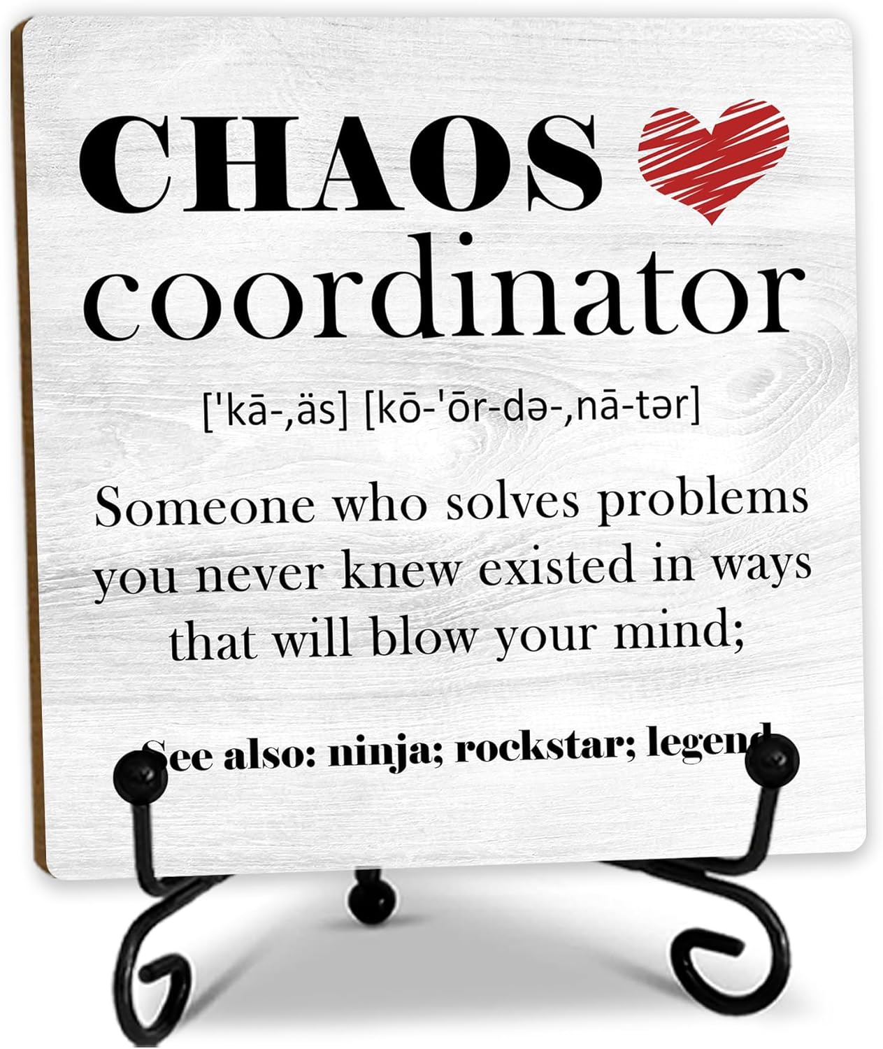 Chaos Coordinator Definition Desk Table wood Decor, Gifts For Colleagues, Bosses And Besties, Inspirational Gifts, Women Office Home Decorations And Accessories(5X5In Grey)- A01