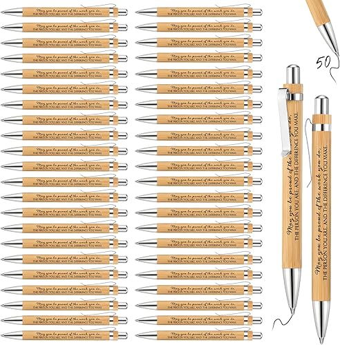 Miniatura 1 de 50 bolígrafos inspiradores de bambú de madera, de bambú, con cita motivacional, para mujeres, hombres, profesores, voluntarios, compañeros de
