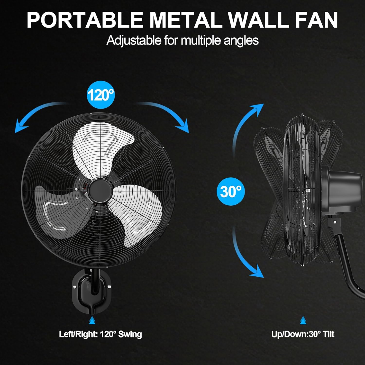 KEGIAN 20" Wall Mount Fan, Wall Fans Oscillating with 3 Speeds, 100° Oscillation, Max 5600 CFM, Adjustable Tilt, Heavy Duty, High Velocity, Outdoor Fans for Patios, Garage, Workshop, Industrial Use