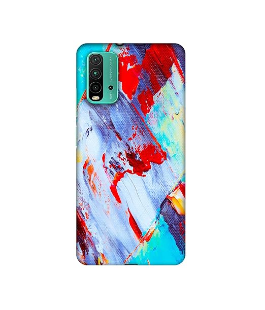 Solimo Plastic Designer Blue and Red Brush Texture 3D Printed Hard Back Case Mobile Cover for Mi Redmi 9 Power