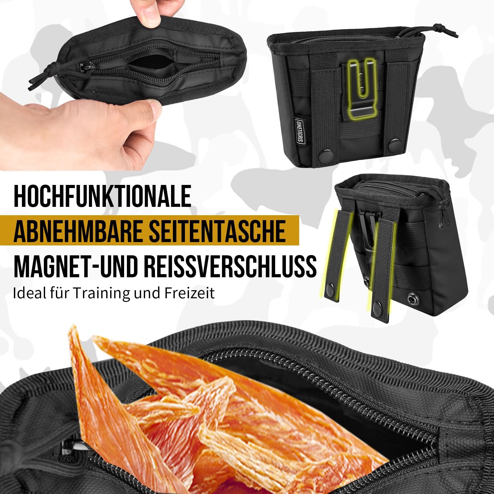 OneTigris Hundegeschirr mit Tasche, Hoppy Camper 3.0 Camping Wandern Hunderucksack für für Mittlere/Große Hunde, Rucksack für Hunderücken 2 Haupttaschen 4 Nebentaschen - Grün L