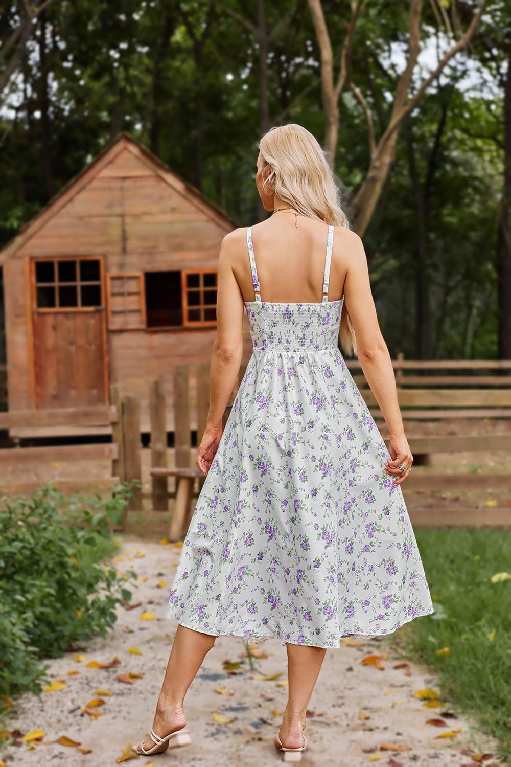 Belle Poque Sun Dresses for Women Spring Summer Floral Midi Flowy Spaghetti Ruffle Wedding Guest Tea Party Dress