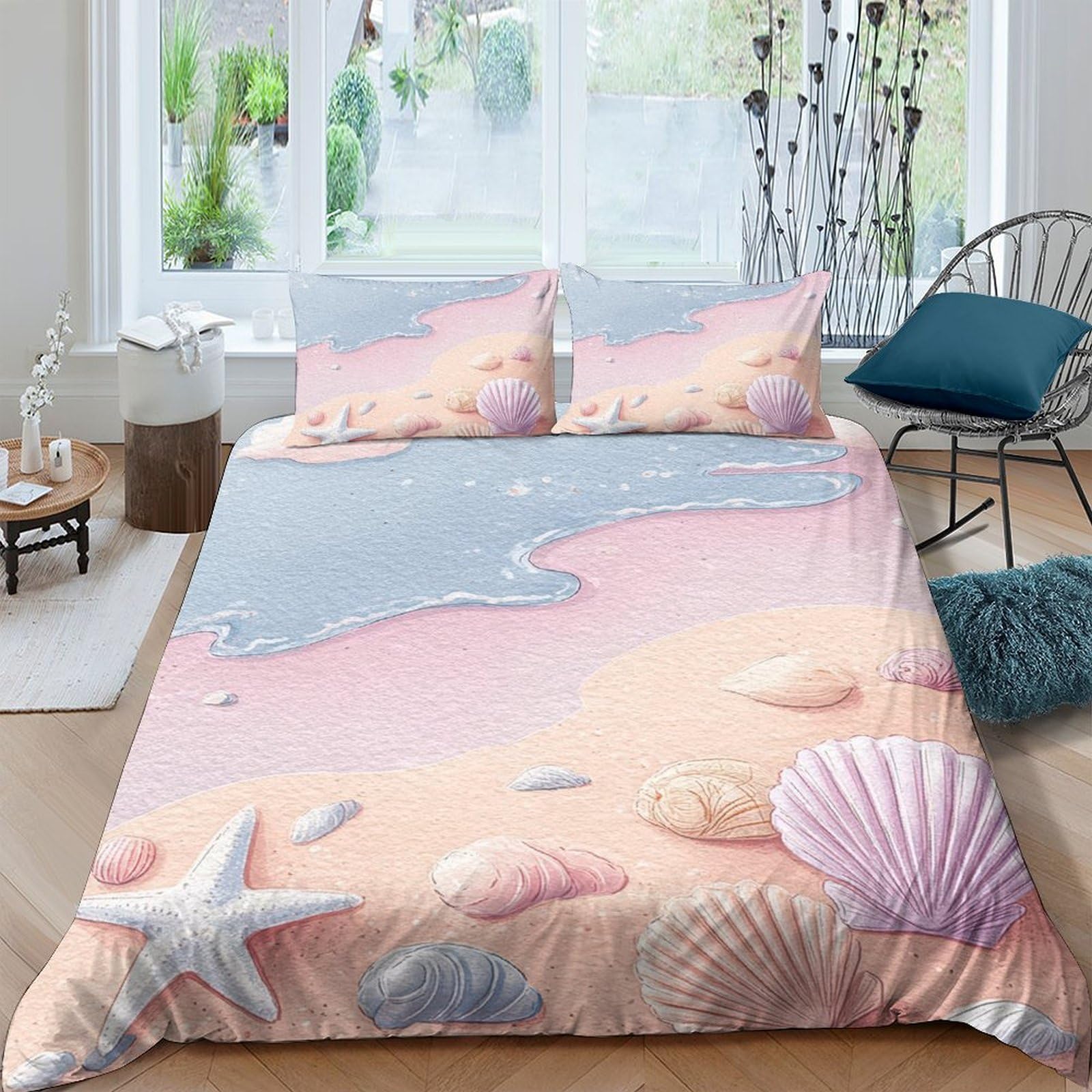 Ctjqhvkz Style-10 3D Printed Beach Seashell Fitted Sheet Microfiber Soft Sand Starfish Mattress Cover For Bedroom Dorm Decor Single（135X200cm）