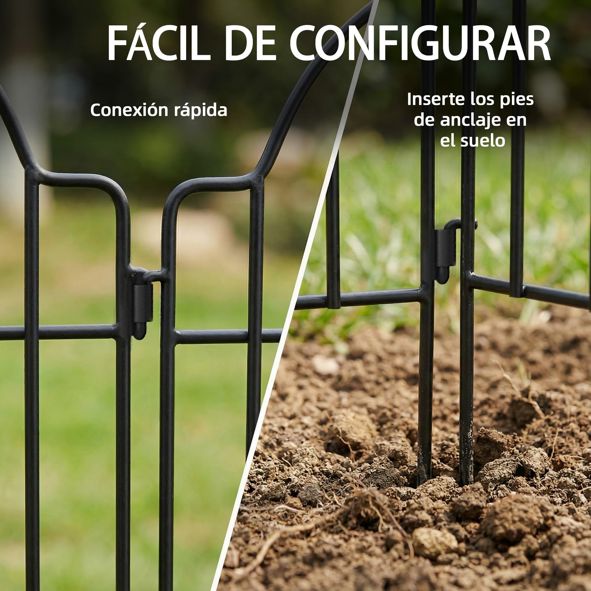 Outsunny Set de 4 Vallas de Jardín de Metal, 125x57 cm, Vallas de Jardín Exterior Decorativas con Diseño Arqueado, Resistente y Fácil de Instalar, para Huerto, Patio, Terraza, Césped, Negro
