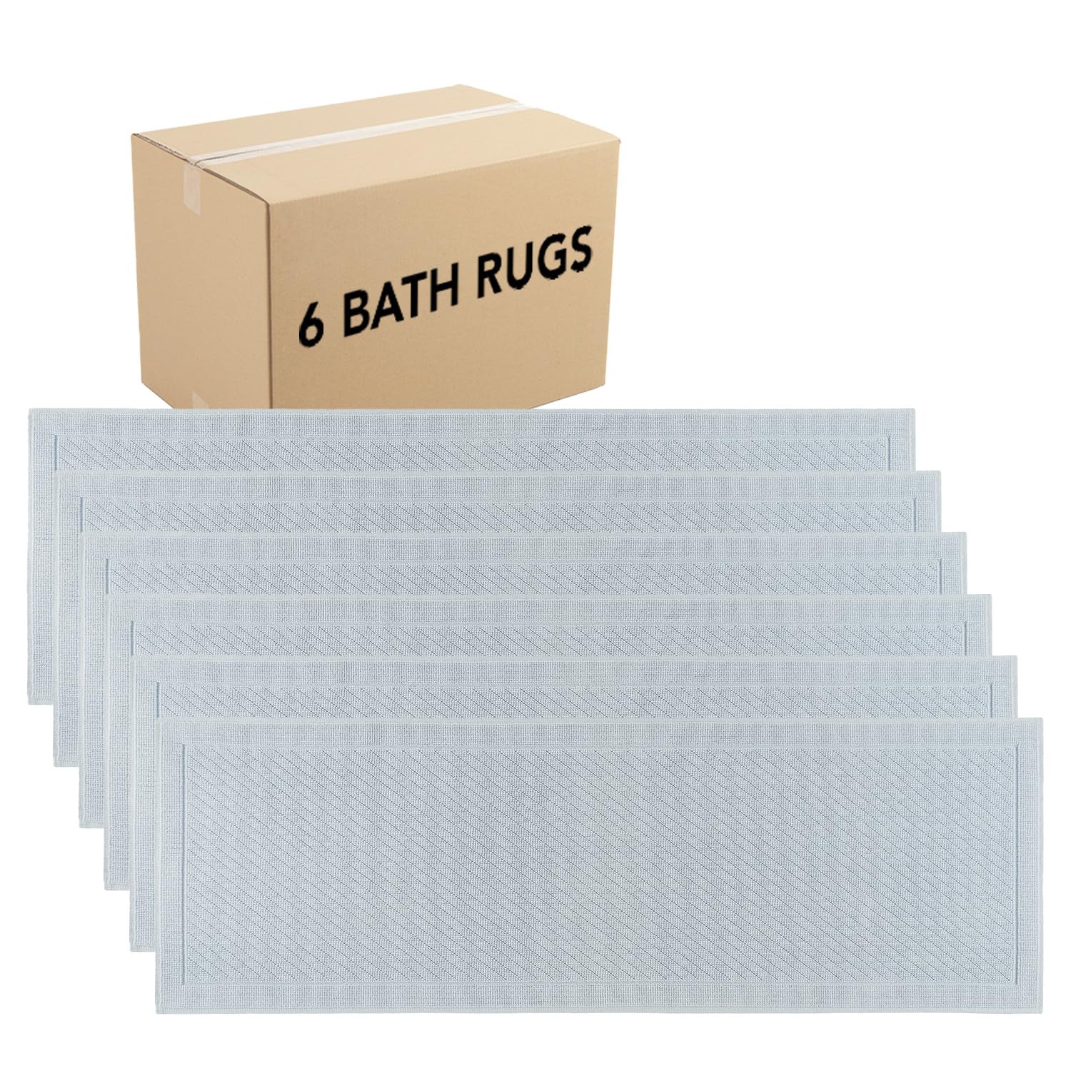 Arkwright 100% Cotton Bulk Bathroom Rugs - Case of 6 - High Absorbent Stylish Textured Woven Design Bath Mat, Slip Resistant Backing for Shower and