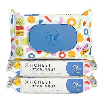 The Honest Company Plant-Based Toddler Flushable Wipes, 99% Water Hypoallergenic EWG Verified Wipes for Potty Training, Fragrance-Free and Safe to Flush, 126 Count