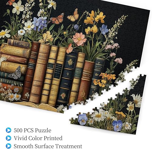 Miniatura 3 de Flores y libros, rompecabezas para adultos de 500 piezas, rompecabezas de madera, lluvia de ideas para adultos y decoración del hogar, ideal para