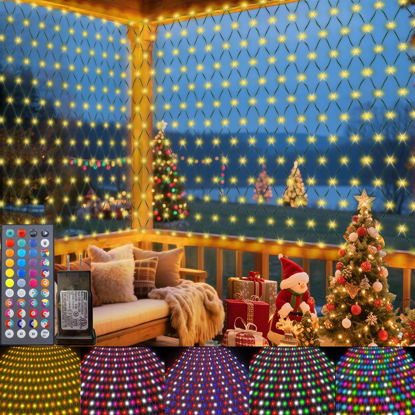 Color Changing Christmas Net Lights 9.8x6.6 ft RGB LED Net Mesh Lights with Remote for Xmas Tree Connectable Plug in, Bushes, Wedding, Garden, Indoor, Outdoor Halloween Decorations