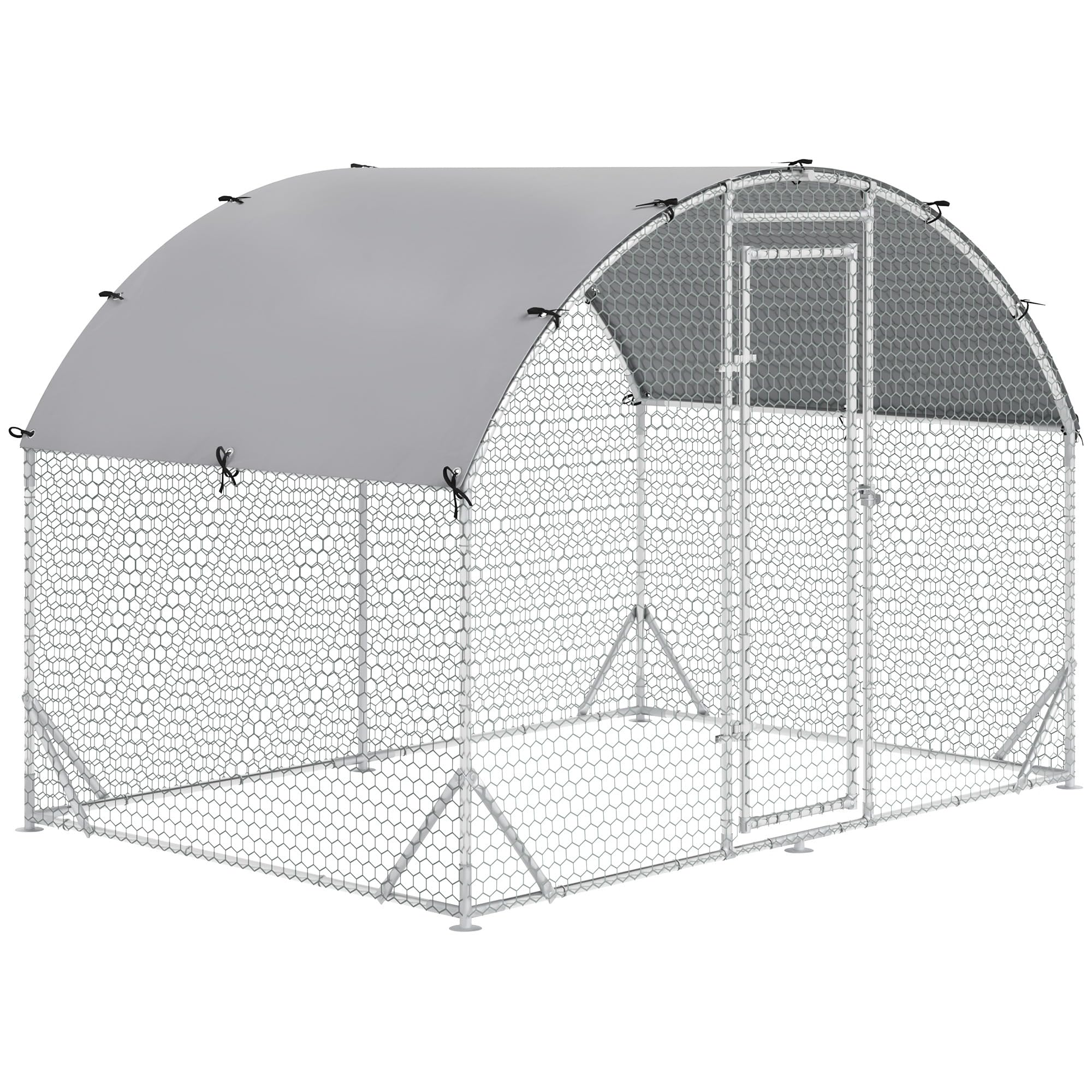 PawHut Gallinero para Exterior Grande de Acero Galvanizado 280x190x197 cm Jaula de Gallinas Cubierta de Tela Oxford Impermeable y Resistente a los Rayos UV para Patio Plata
