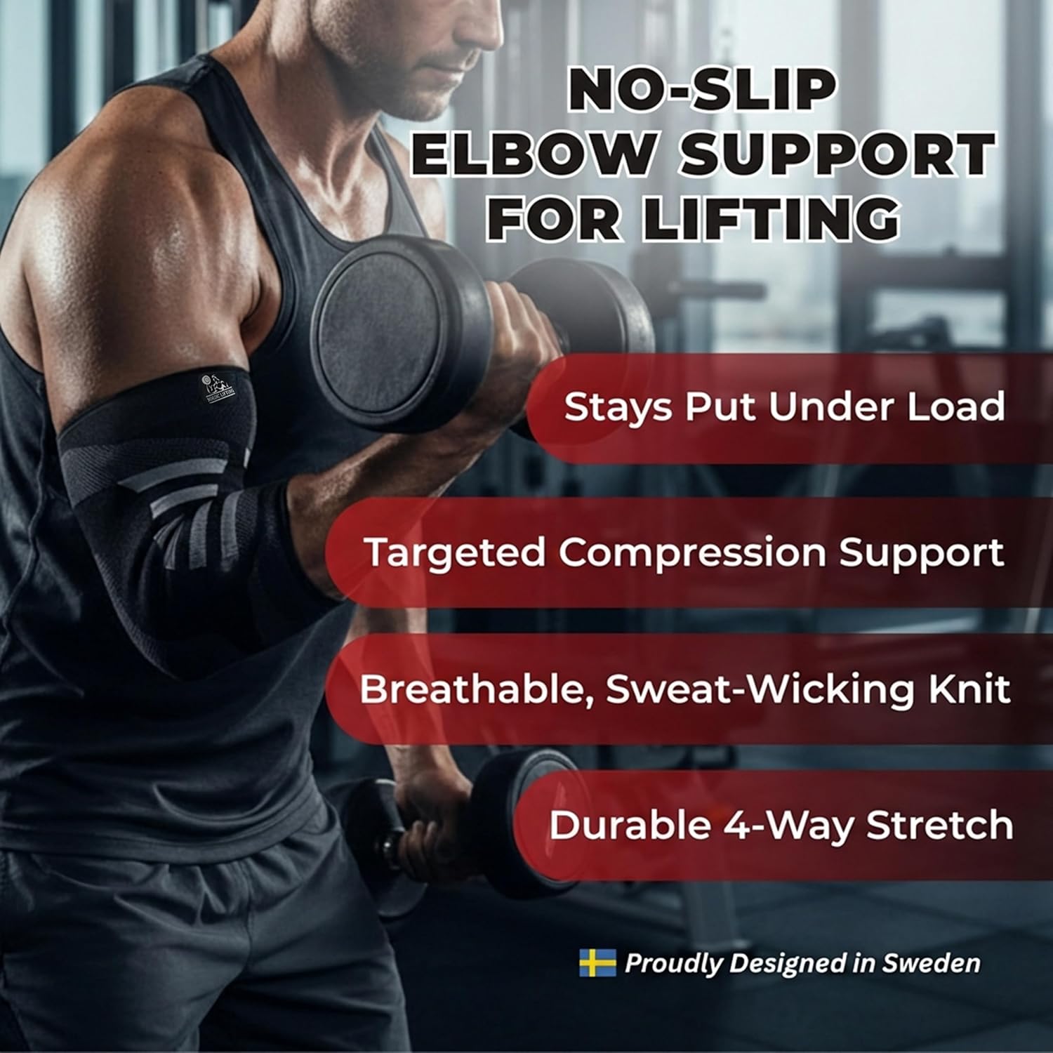 Nordic Lifting Elbow Compression Sleeves (1 Pair) - Elbow Brace for Tendonitis, Tennis & Golfers Elbow - Weightlifting Support for Men & Women - Pain Relief & Joint Recovery