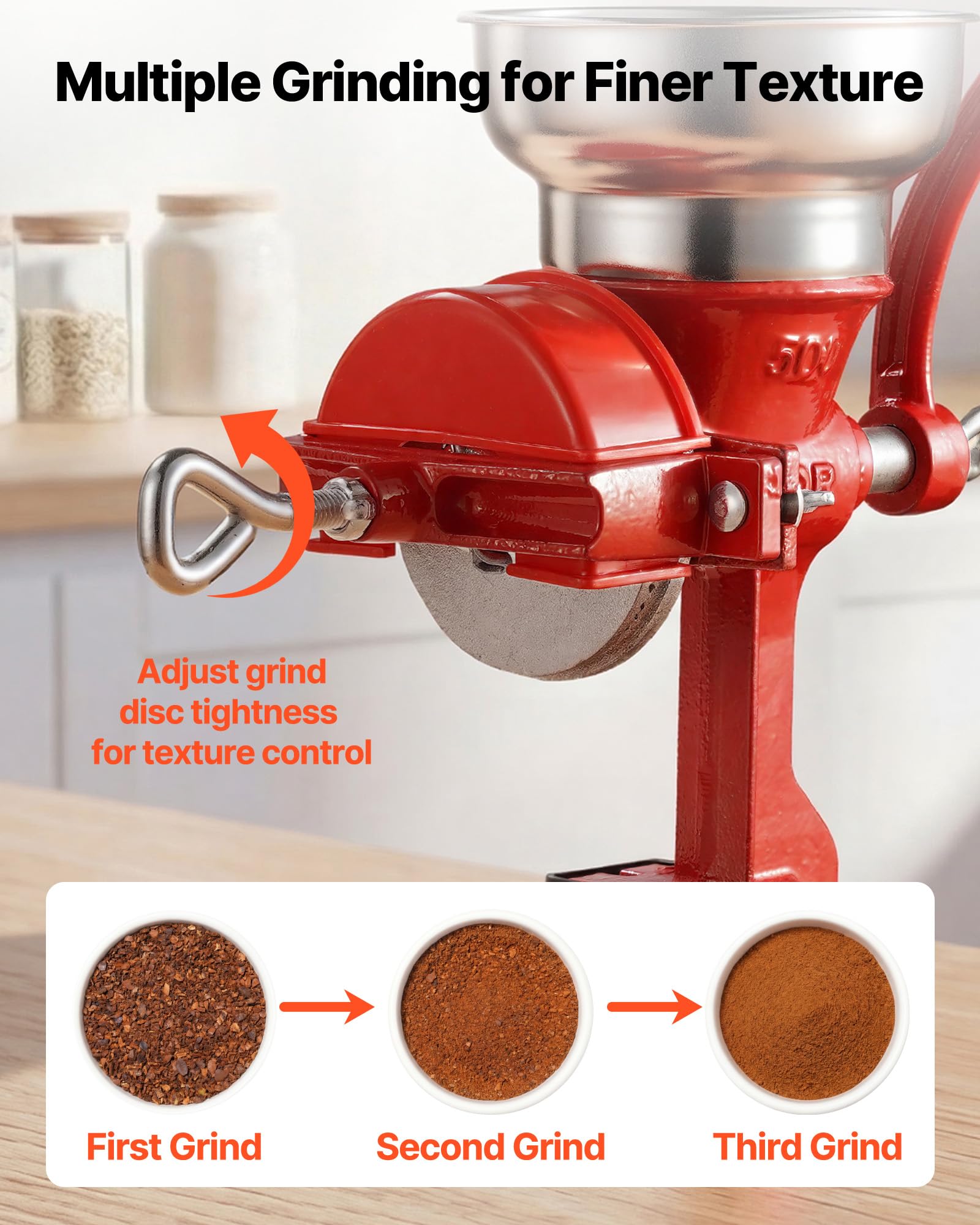 VEVOR Molinillo de Cereales Manual con Manivela y Tolva Baja de 7 cm, Molino de Granos de Hierro Fundido, con Abrazadera de Mesa Estable y Cubierta Antipolvo, para Especias, Café, Nueces, Cereales