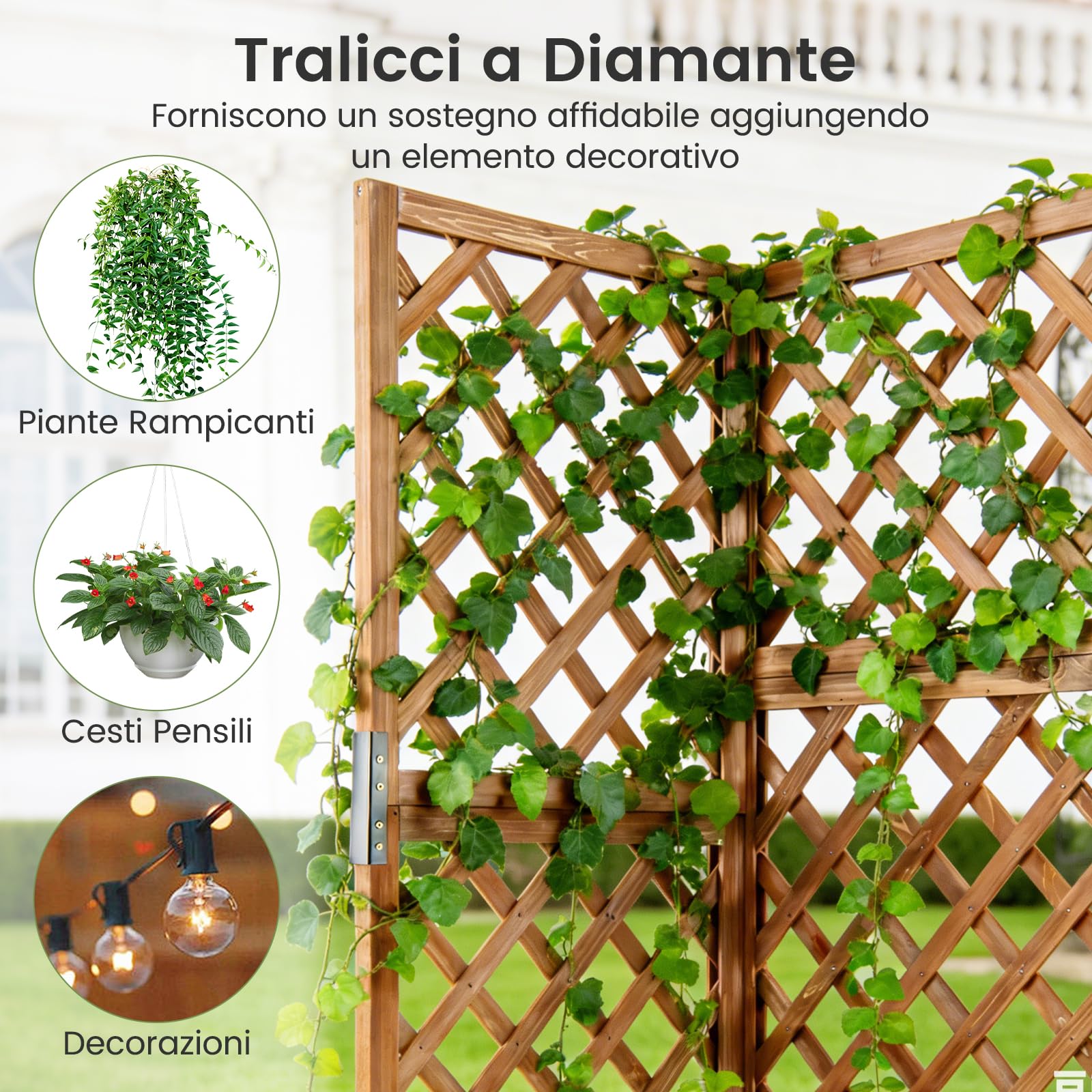 COSTWAY Letto da Giardino Rialzato ad Angolo con Traliccio e Fori di Drenaggio, Fioriera in Legno Elevata per Piante Rampicanti, Fiori e Verdure, Ideale per Interno ed Esterno (Marrone)