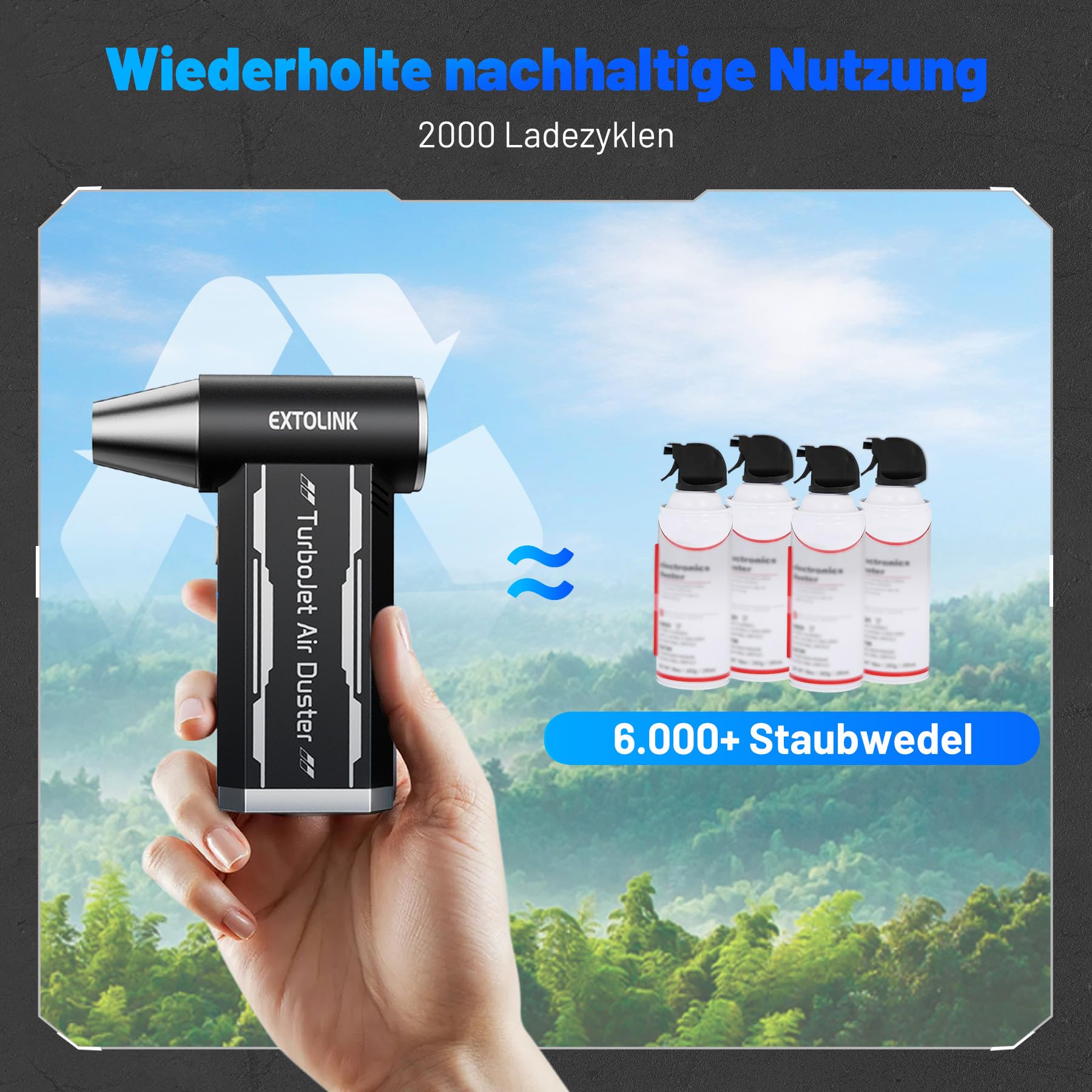 L8 Elektrische Staubgebläse 180,000 U/min Druckluftspray mit 4-Speed TurboJet Mode, 8000mAh Akku & PC Cleaning Druckluft Kit, Compressed Air Duster für Desktop, PC, Tastatur, Laptop, Car